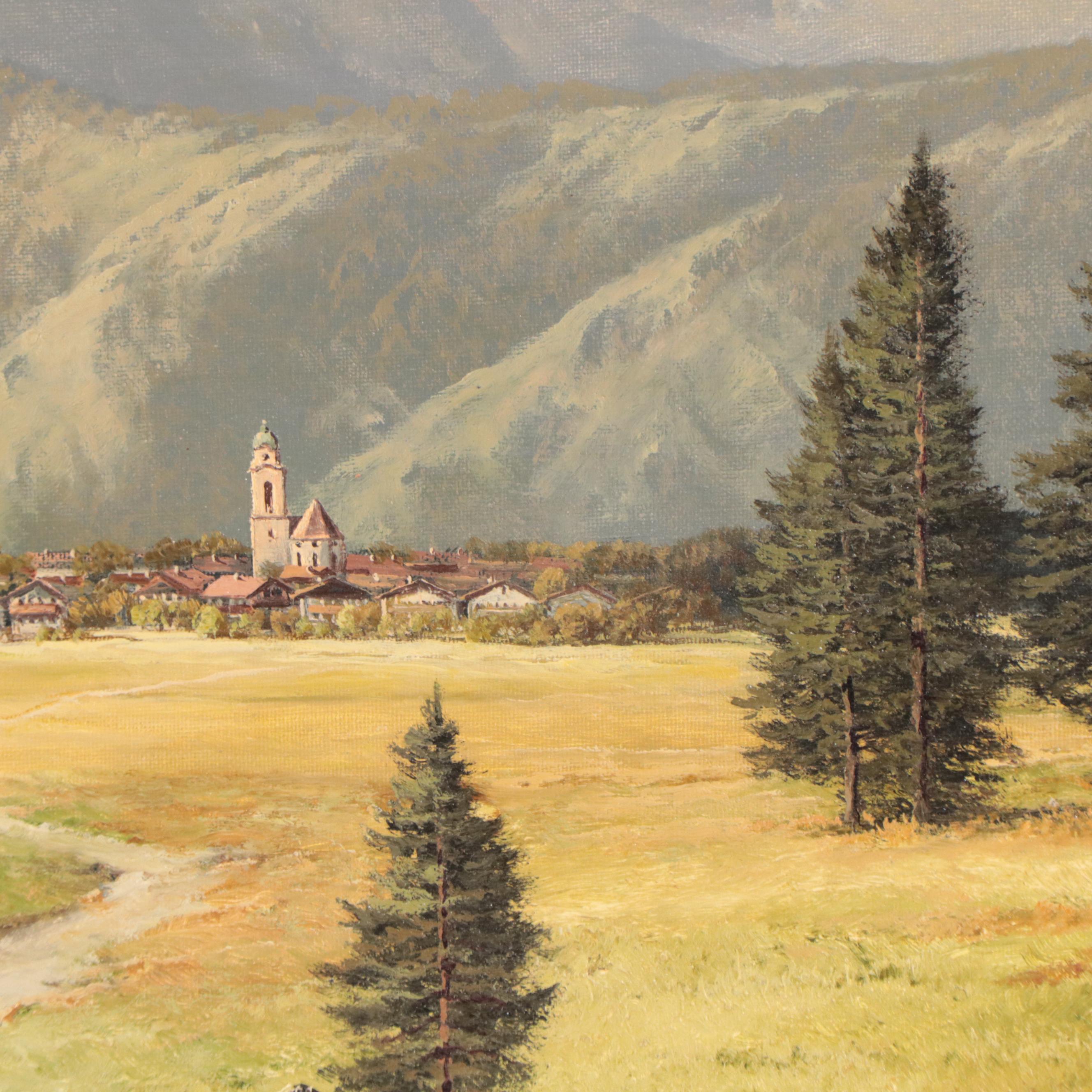 Meyer Muenchen Oil Painting of a Mountain Landscape, Mid-20th Century