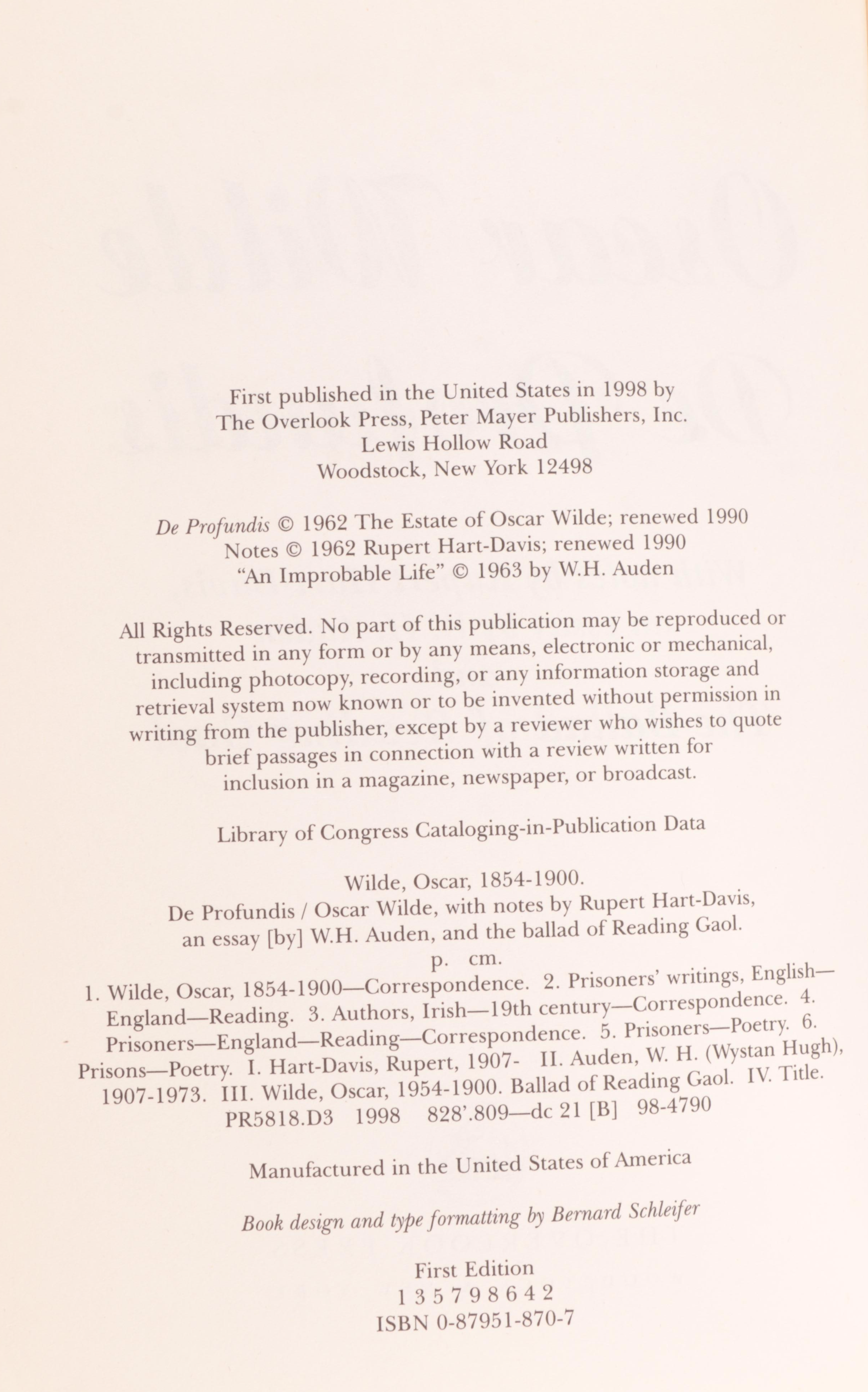 "Oscar Wilde" by Richard Ellmann with "De Profundis" and More by Oscar Wilde