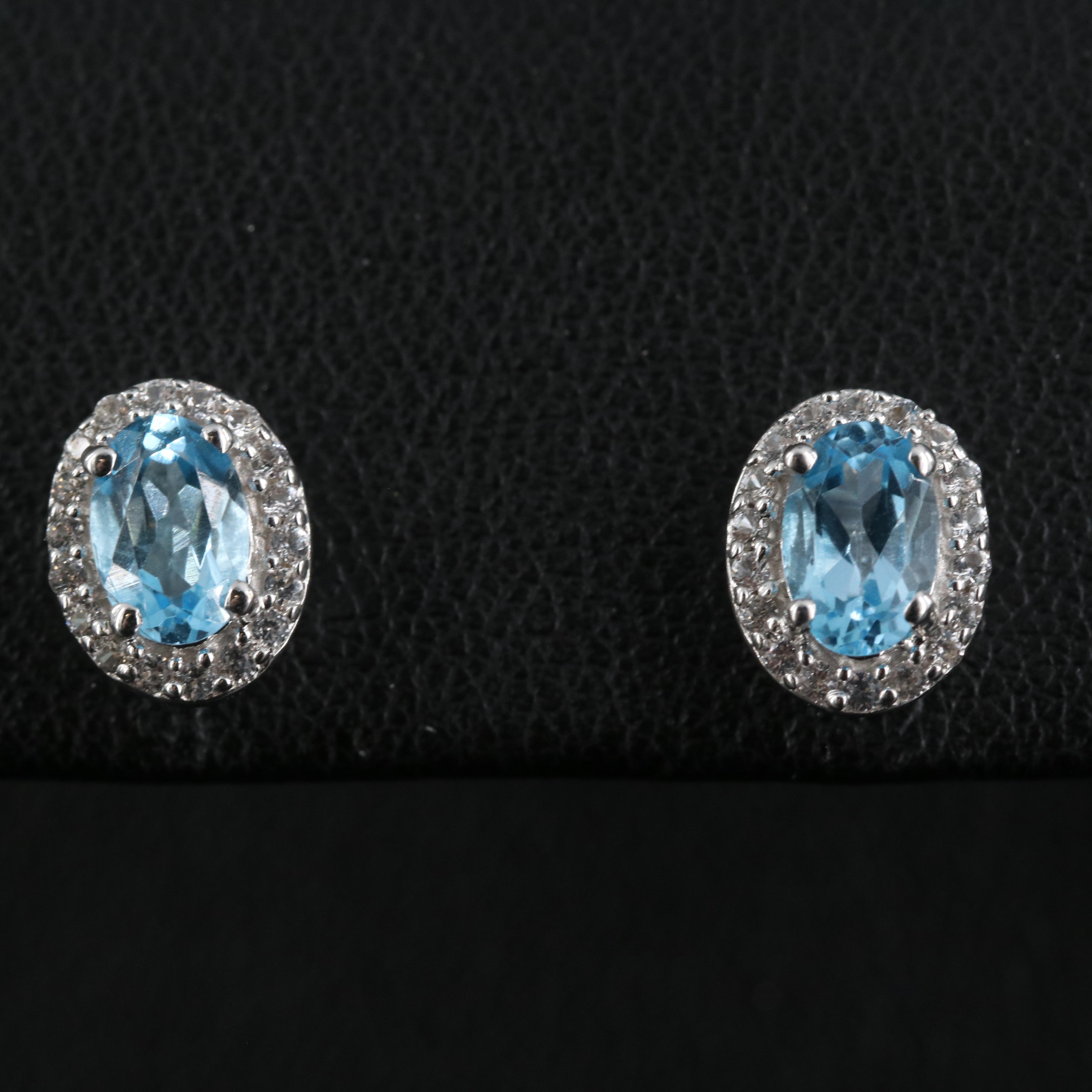 Sterling Sky Blue Topaz and White Sapphire Stud Earrings