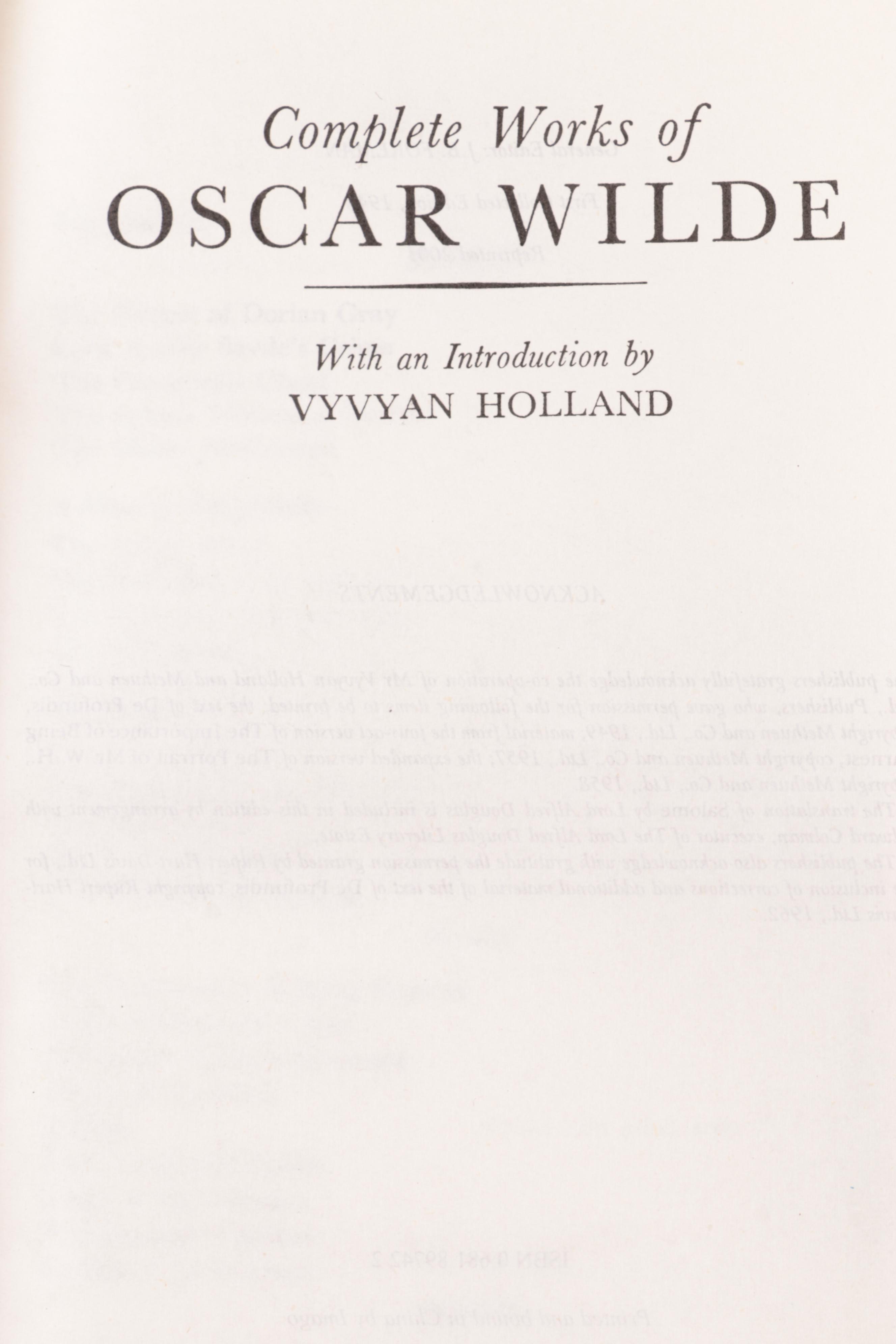 "Oscar Wilde" by Richard Ellmann with "De Profundis" and More by Oscar Wilde
