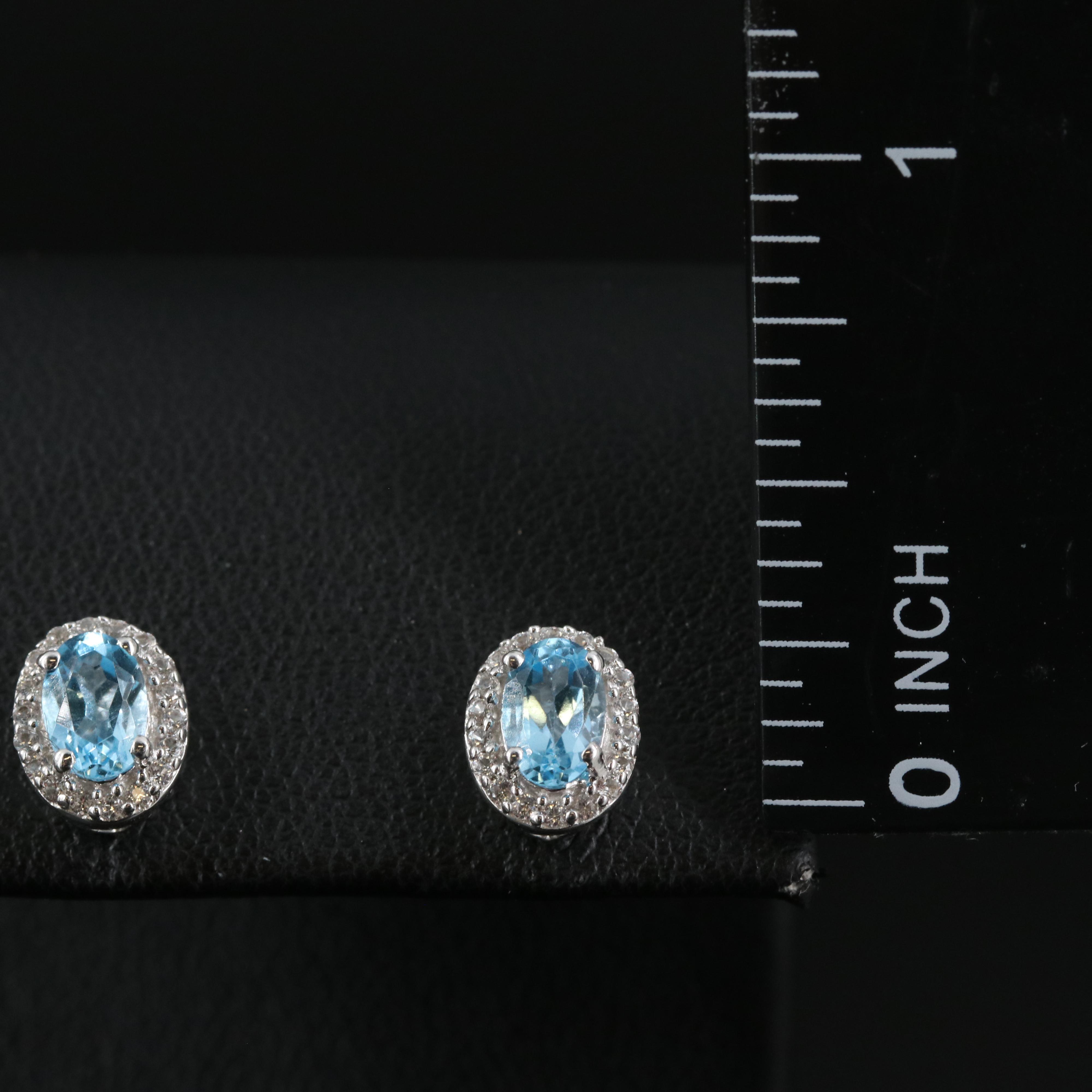 Sterling Sky Blue Topaz and White Sapphire Stud Earrings