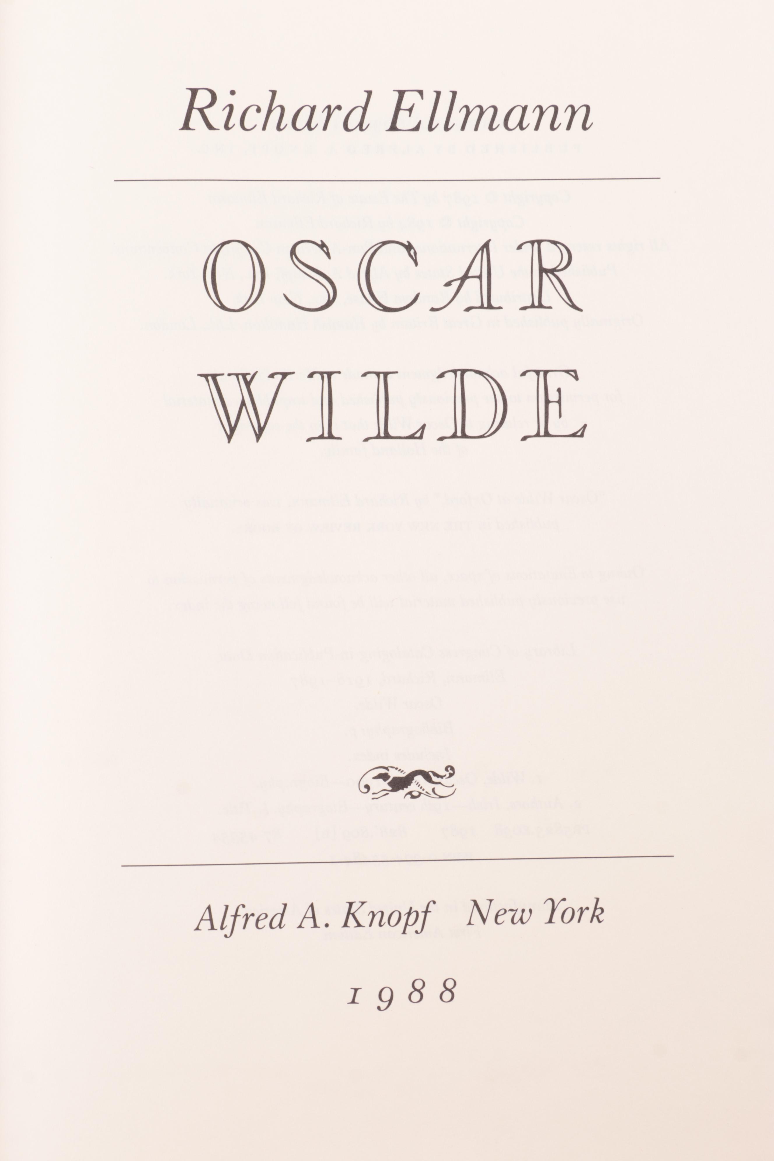 "Oscar Wilde" by Richard Ellmann with "De Profundis" and More by Oscar Wilde
