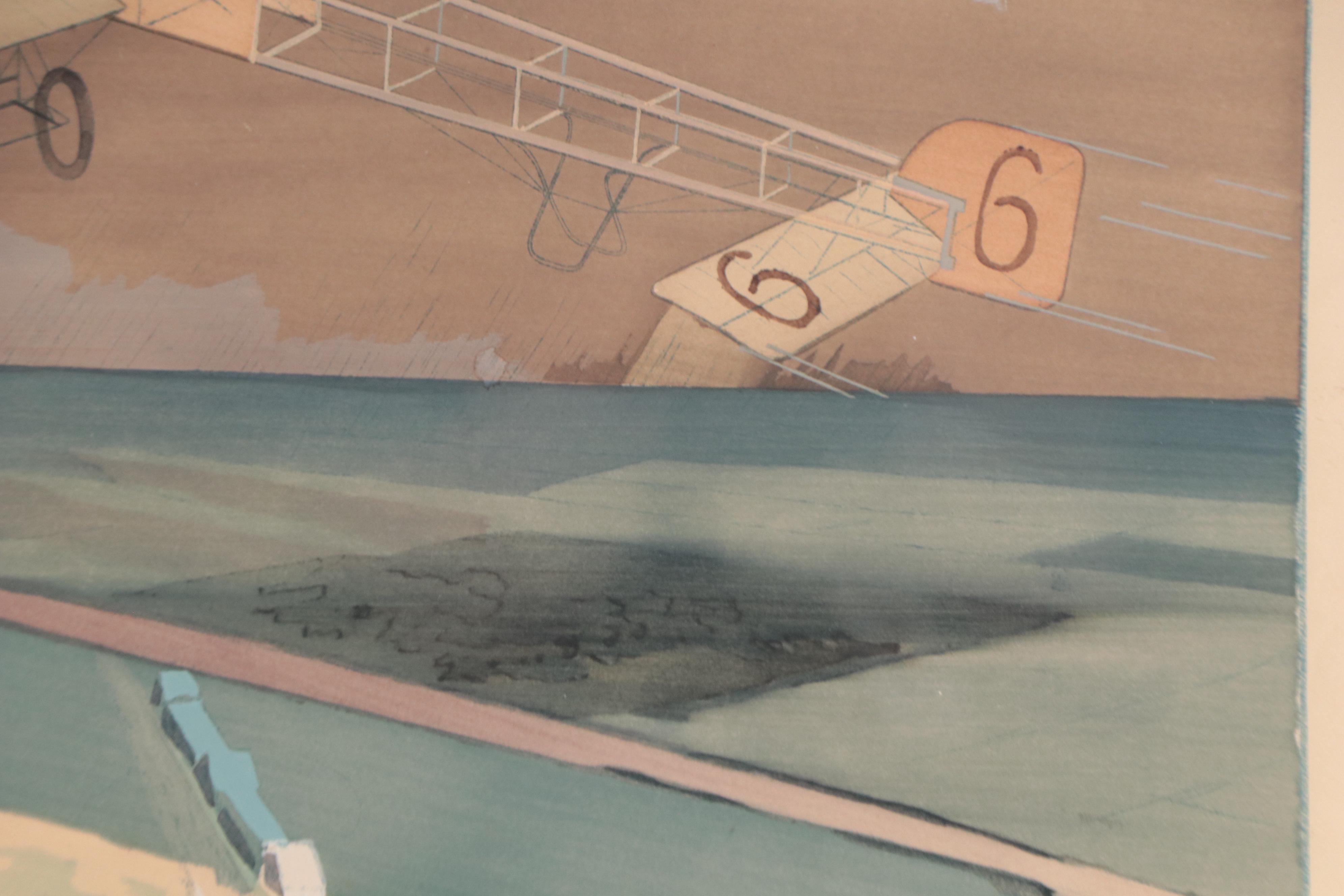 Marguerite Montaut Lithograph "Garros Gagne le Grand Prix de l'Aero Club"