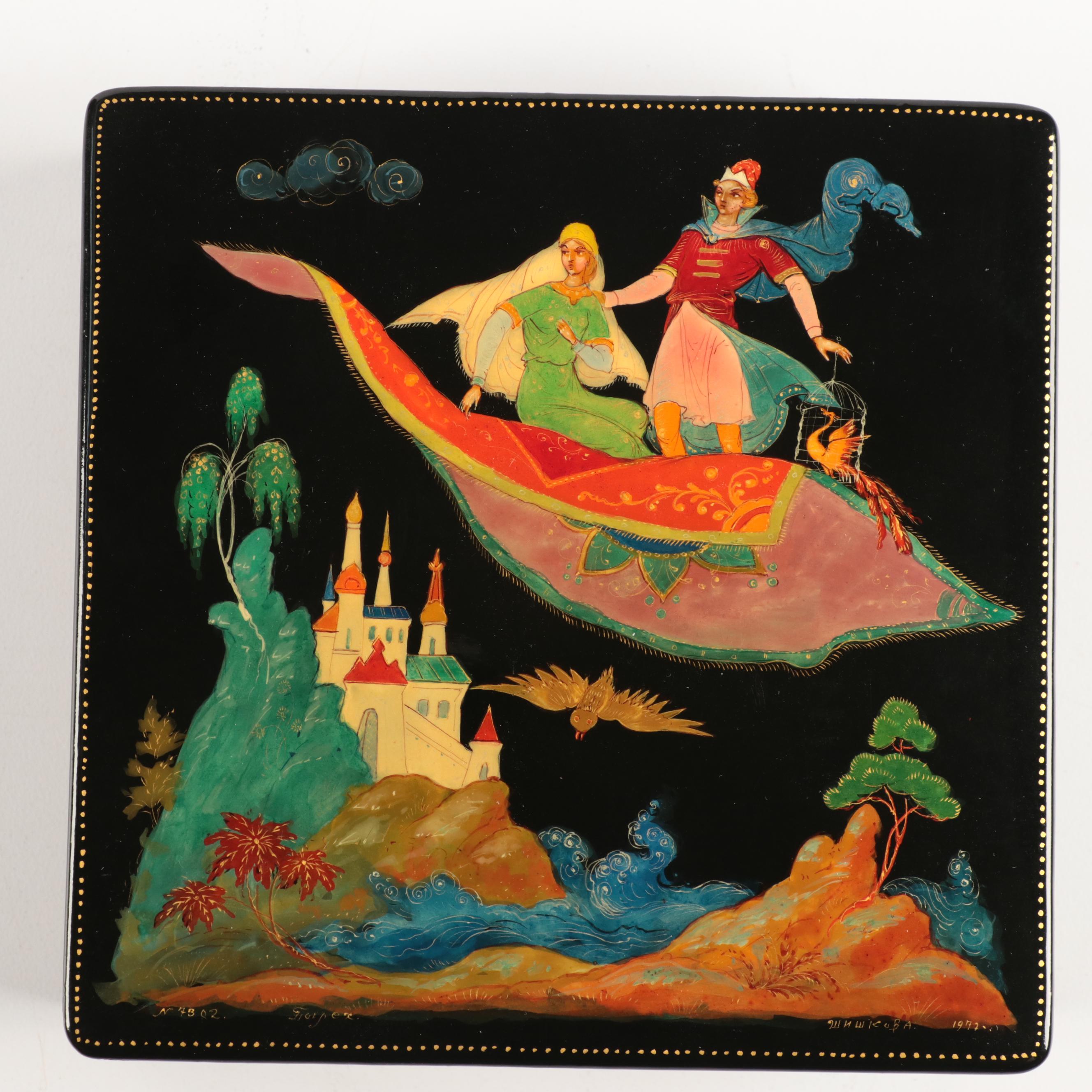 Russian Hand-Painted Lacquerware Trinket Boxes With Pamphlet