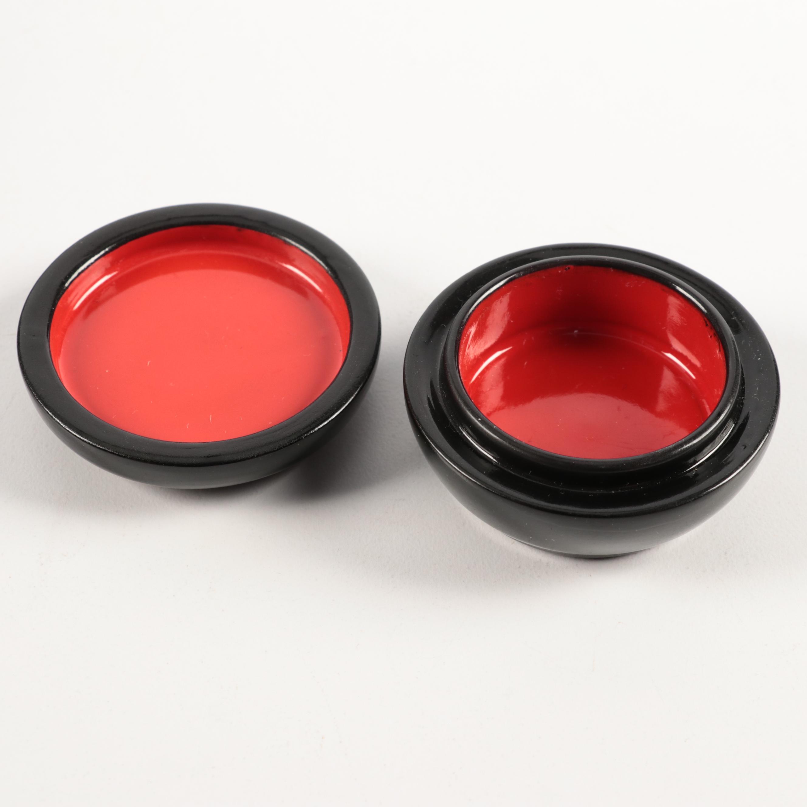 Russian Hand-Painted Lacquerware Trinket Boxes With Pamphlet