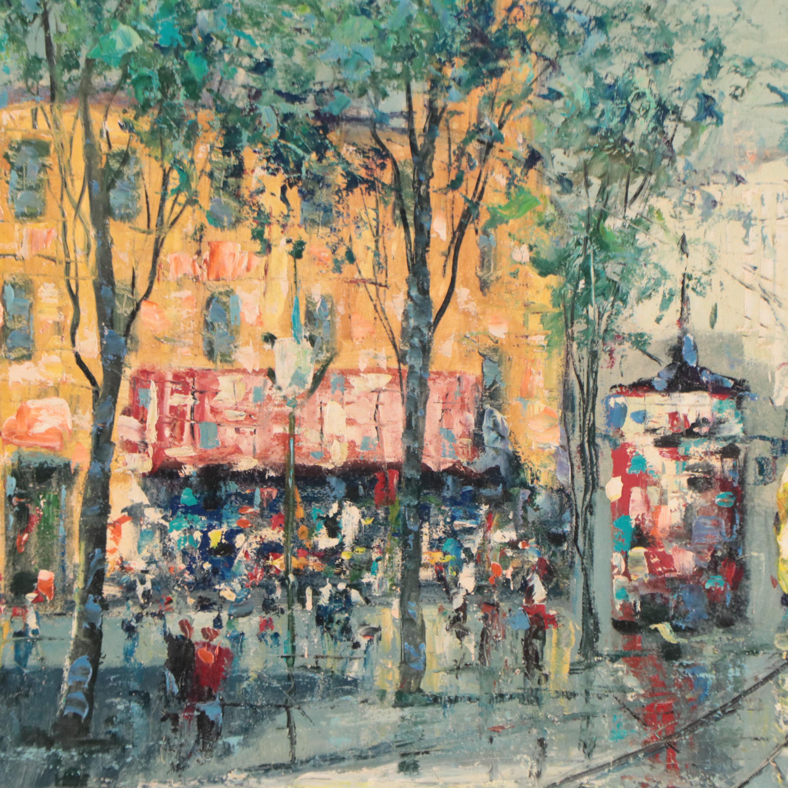 Augusto Gomes Martins Oil Painting of a Street Scene, Mid to Late 20th Century