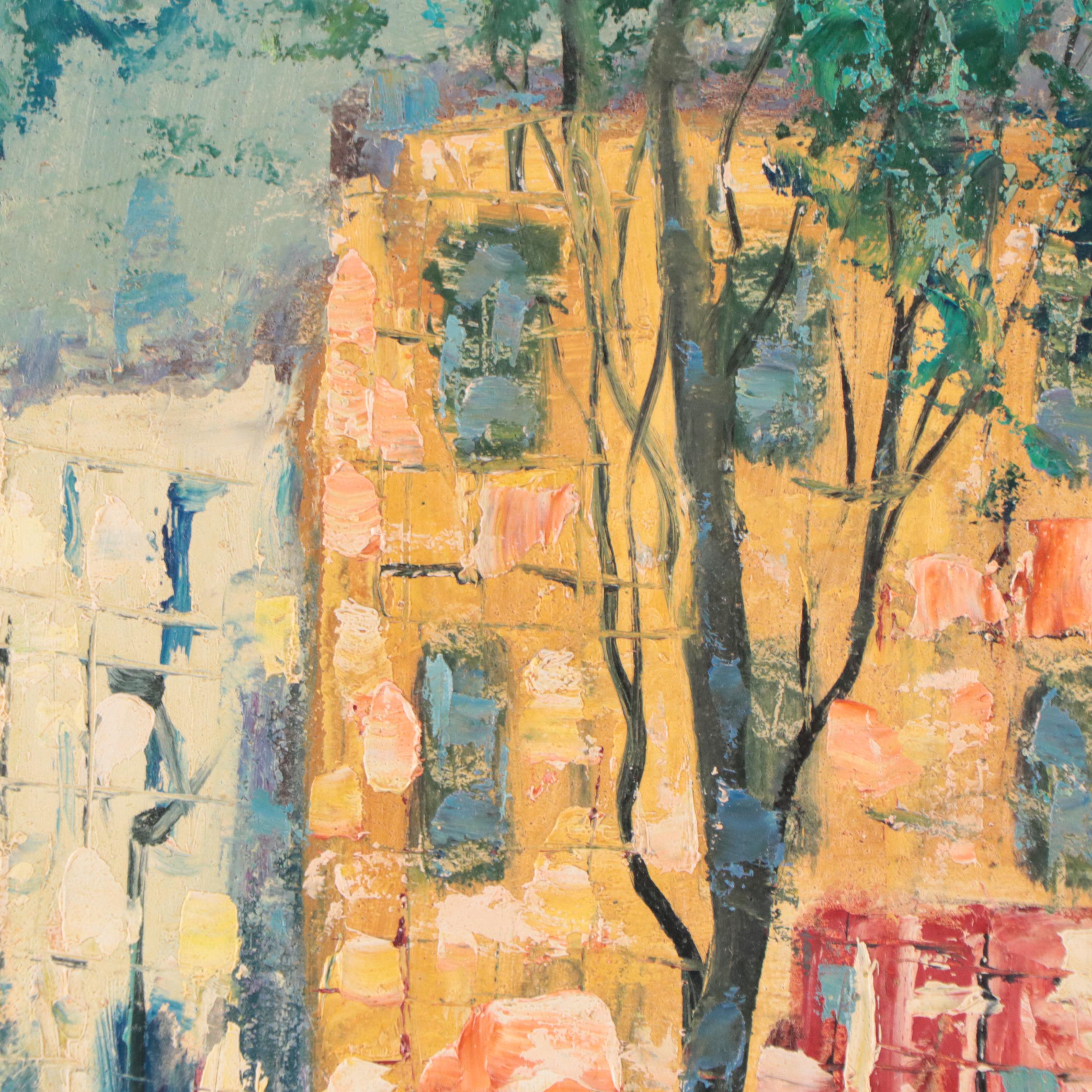 Augusto Gomes Martins Oil Painting of a Street Scene, Mid to Late 20th Century