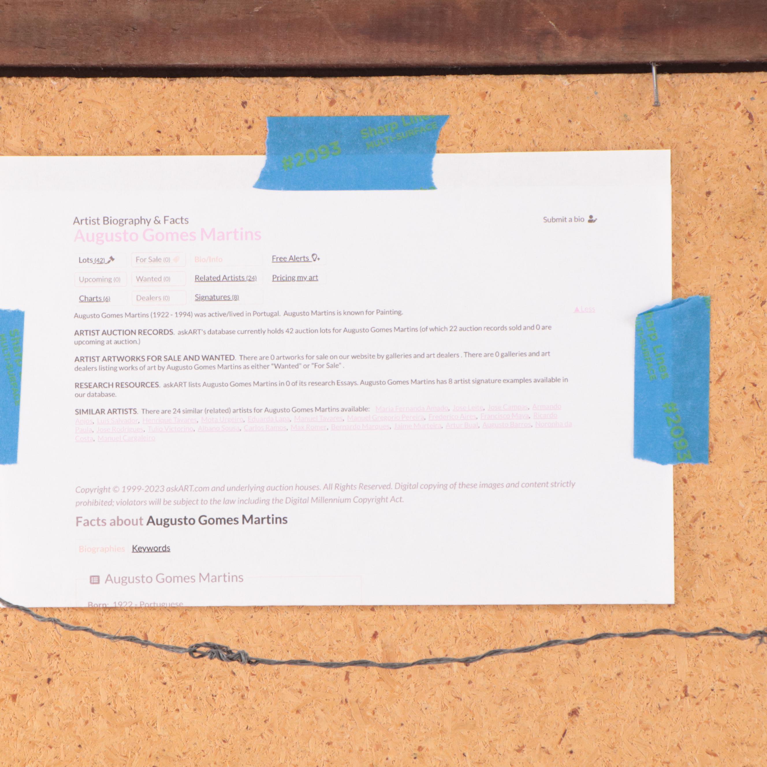 Augusto Gomes Martins Oil Painting of a Street Scene, Mid to Late 20th Century