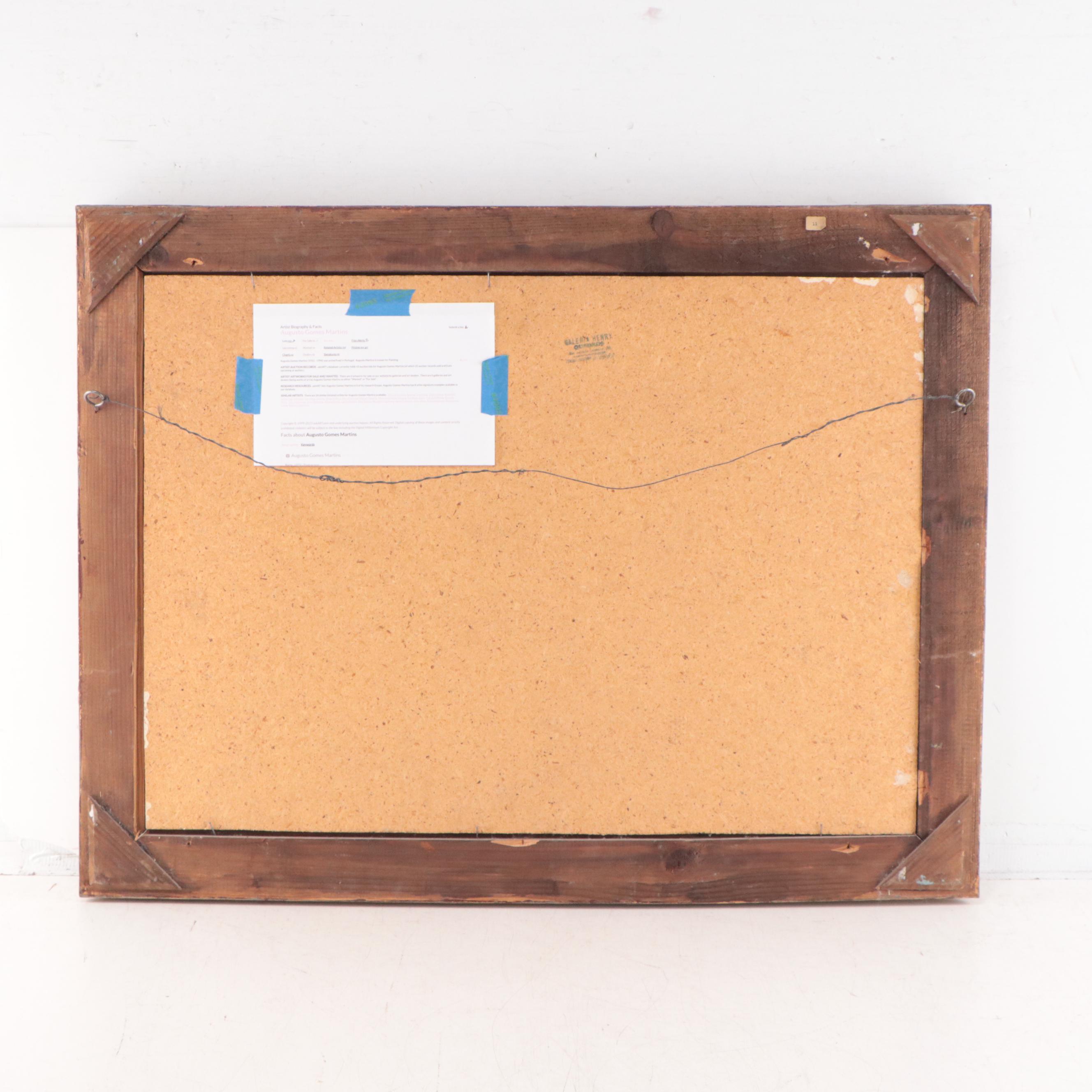 Augusto Gomes Martins Oil Painting of a Street Scene, Mid to Late 20th Century