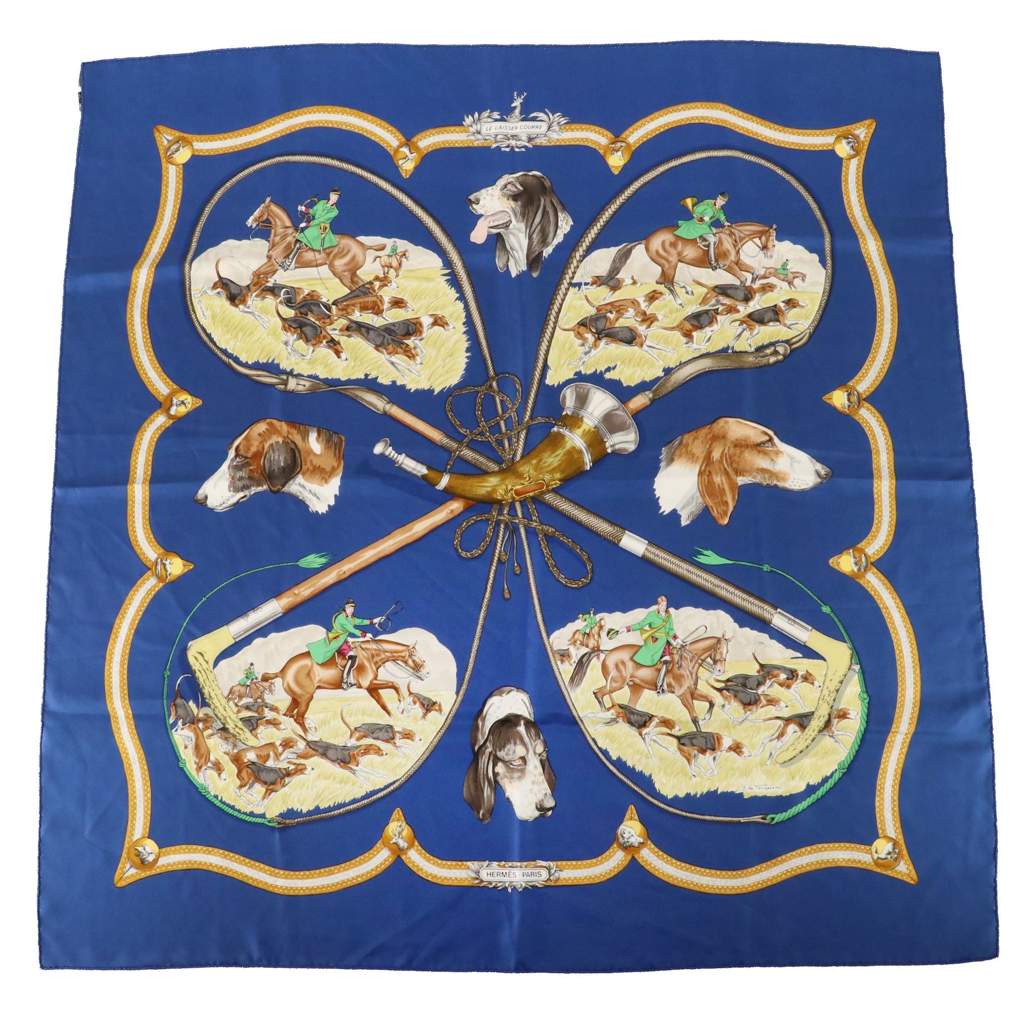 Hermès "Le Laisser Courre"  Scarf 90 in Silk Twill