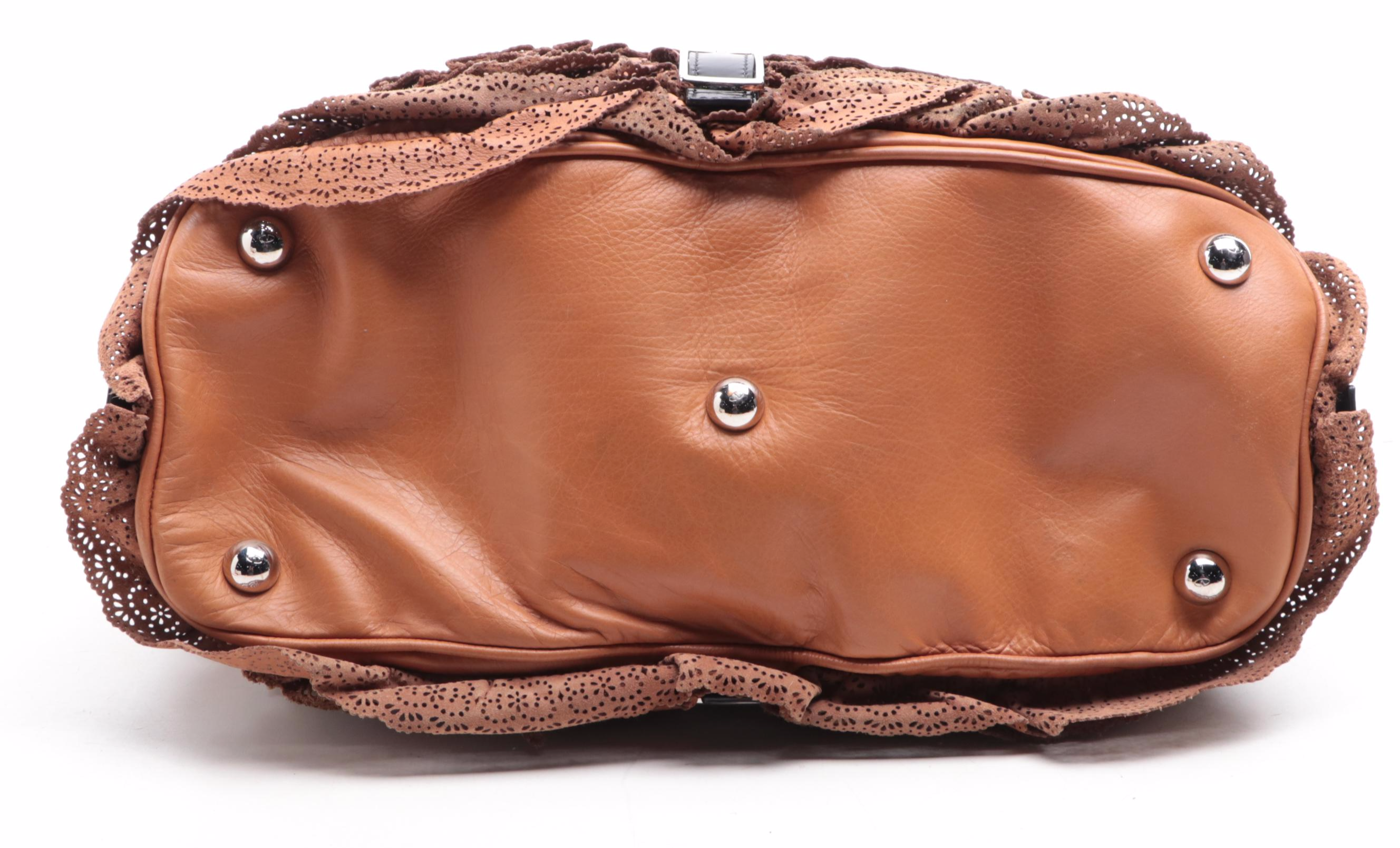 Valentino Allure Ruffled Frame Bag in Brown Perforated Scalloped Leather