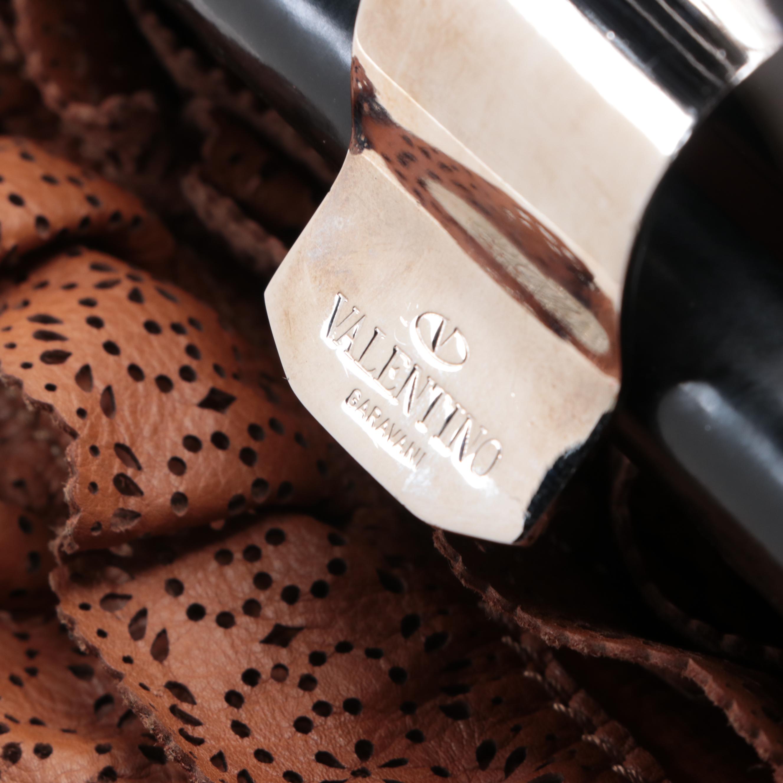 Valentino Allure Ruffled Frame Bag in Brown Perforated Scalloped Leather