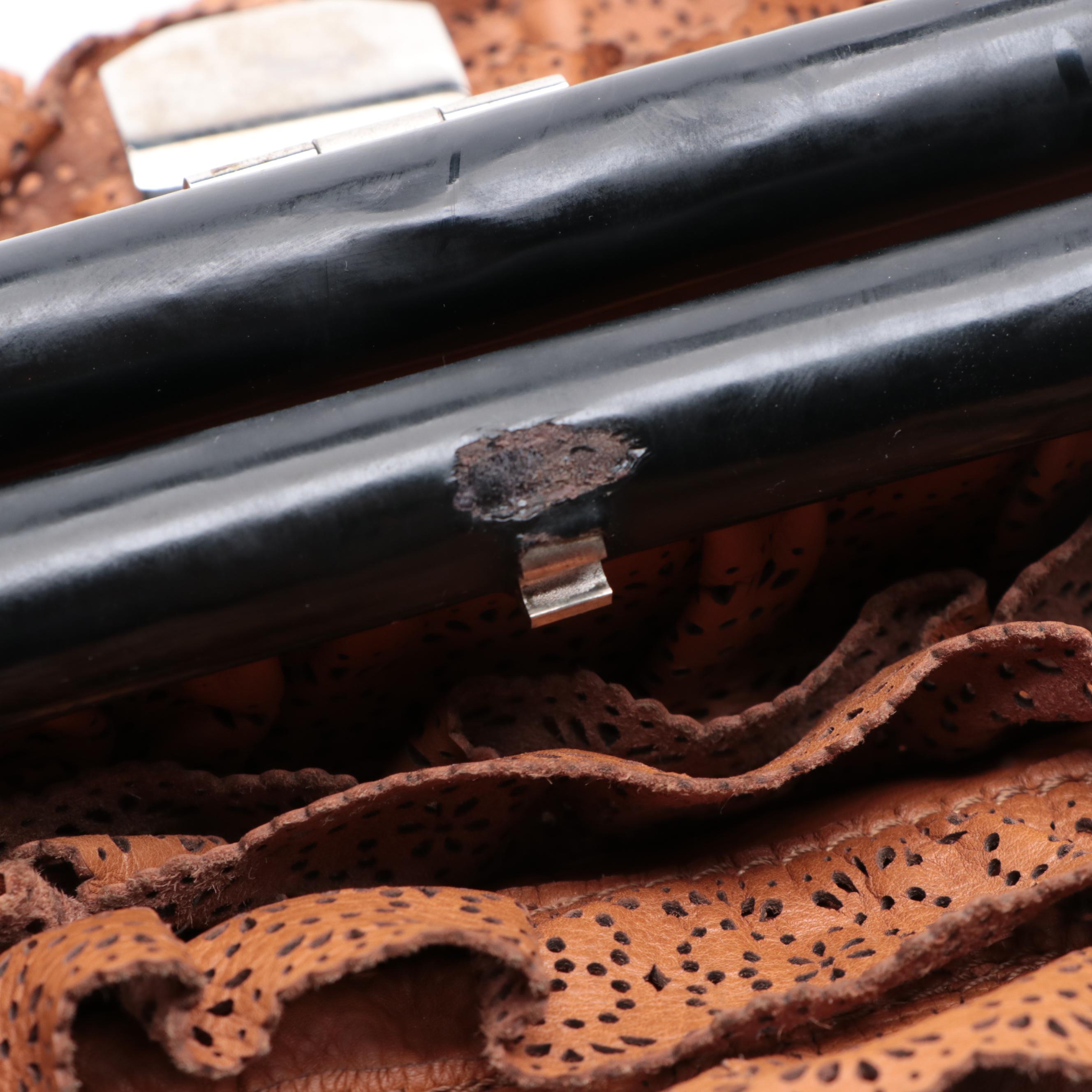 Valentino Allure Ruffled Frame Bag in Brown Perforated Scalloped Leather