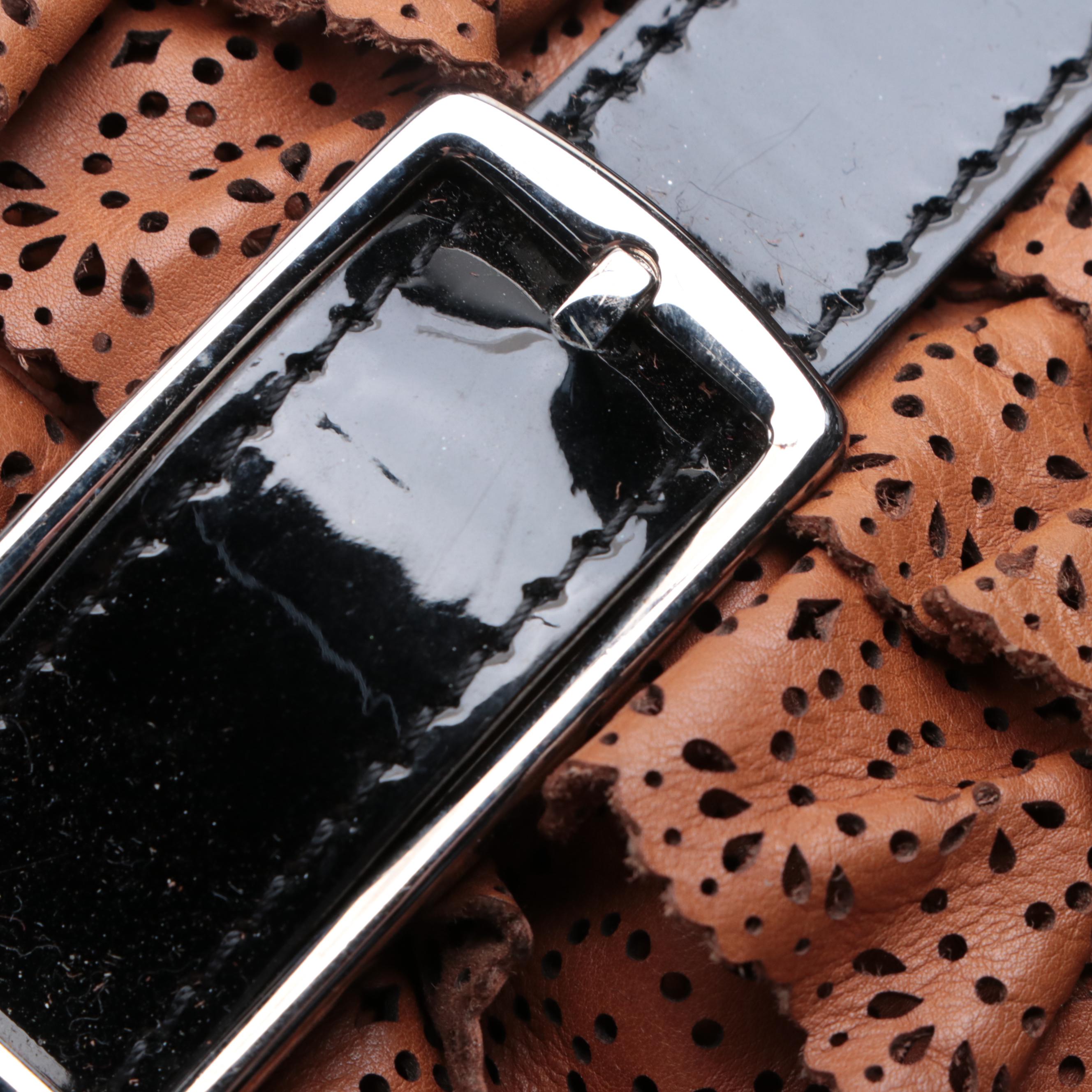 Valentino Allure Ruffled Frame Bag in Brown Perforated Scalloped Leather