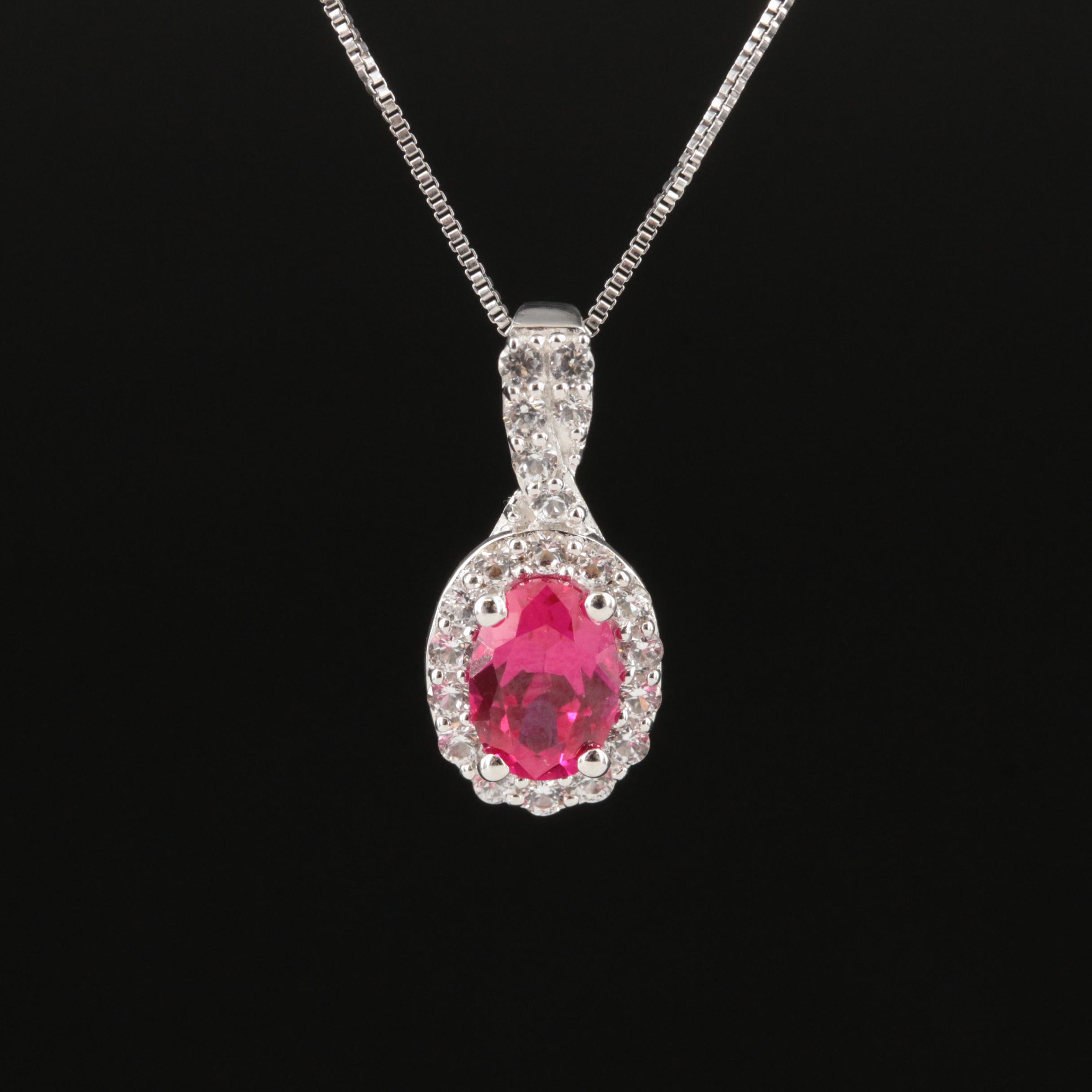 Sterling Ruby and Sapphire Pendant Necklace