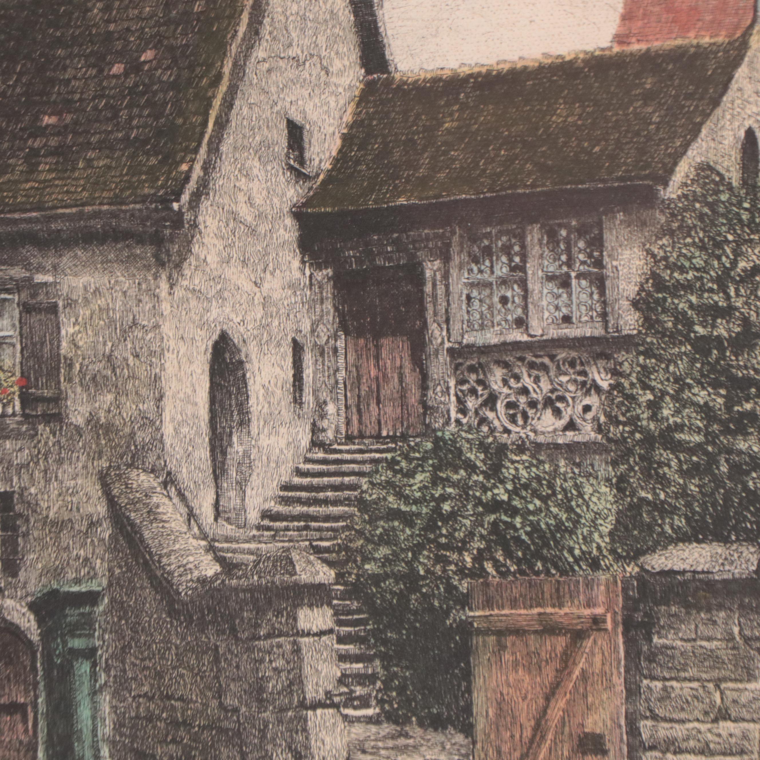 Ernst Geissendorfer Etching of German Church "Kirchnerwohnung," 1930