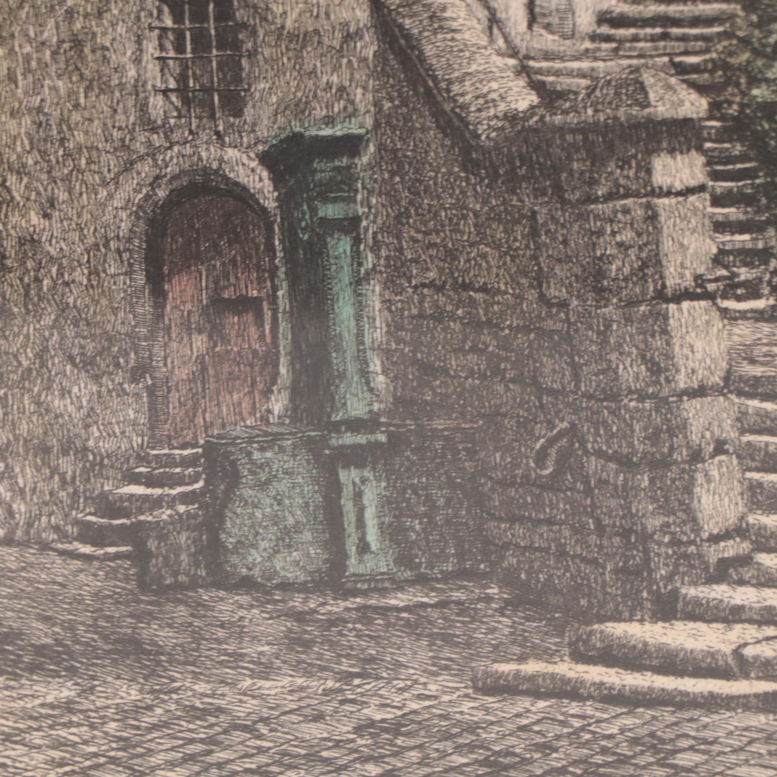 Ernst Geissendorfer Etching of German Church "Kirchnerwohnung," 1930