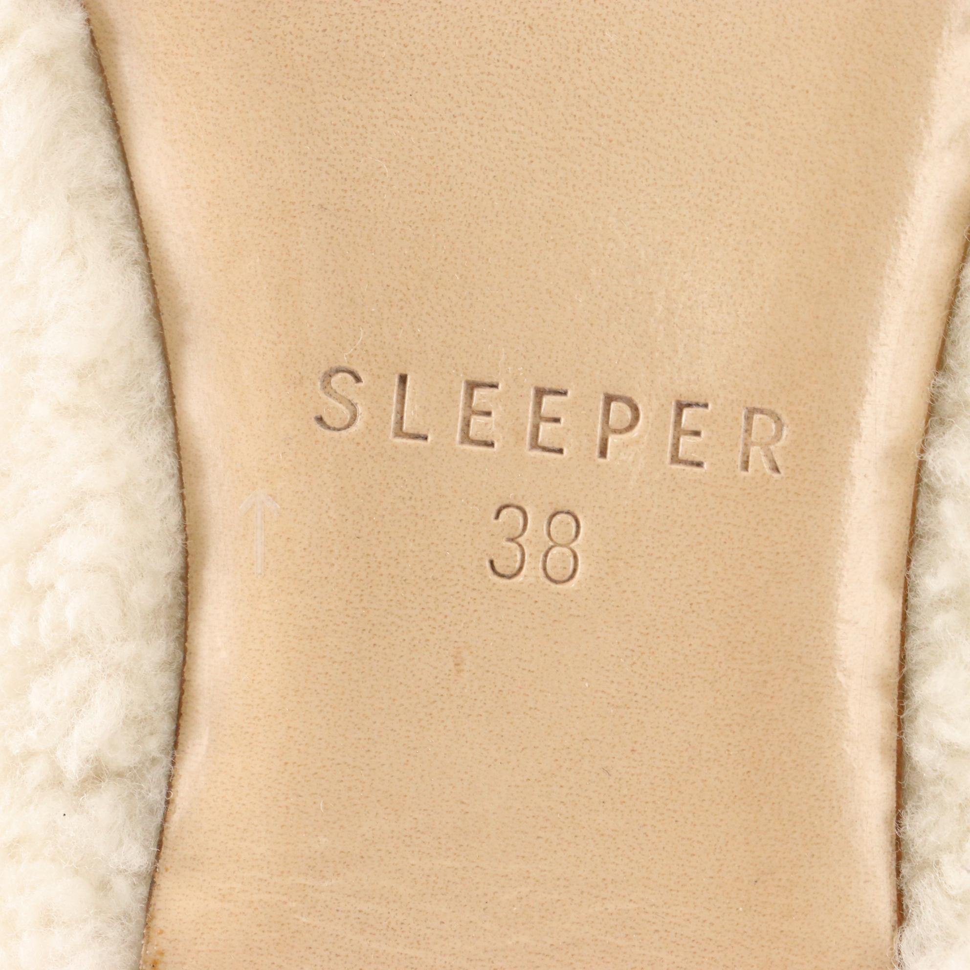 Sleeper Lulu Shearling and Leather Ballet Flat Slippers with Pom-Pom Ties