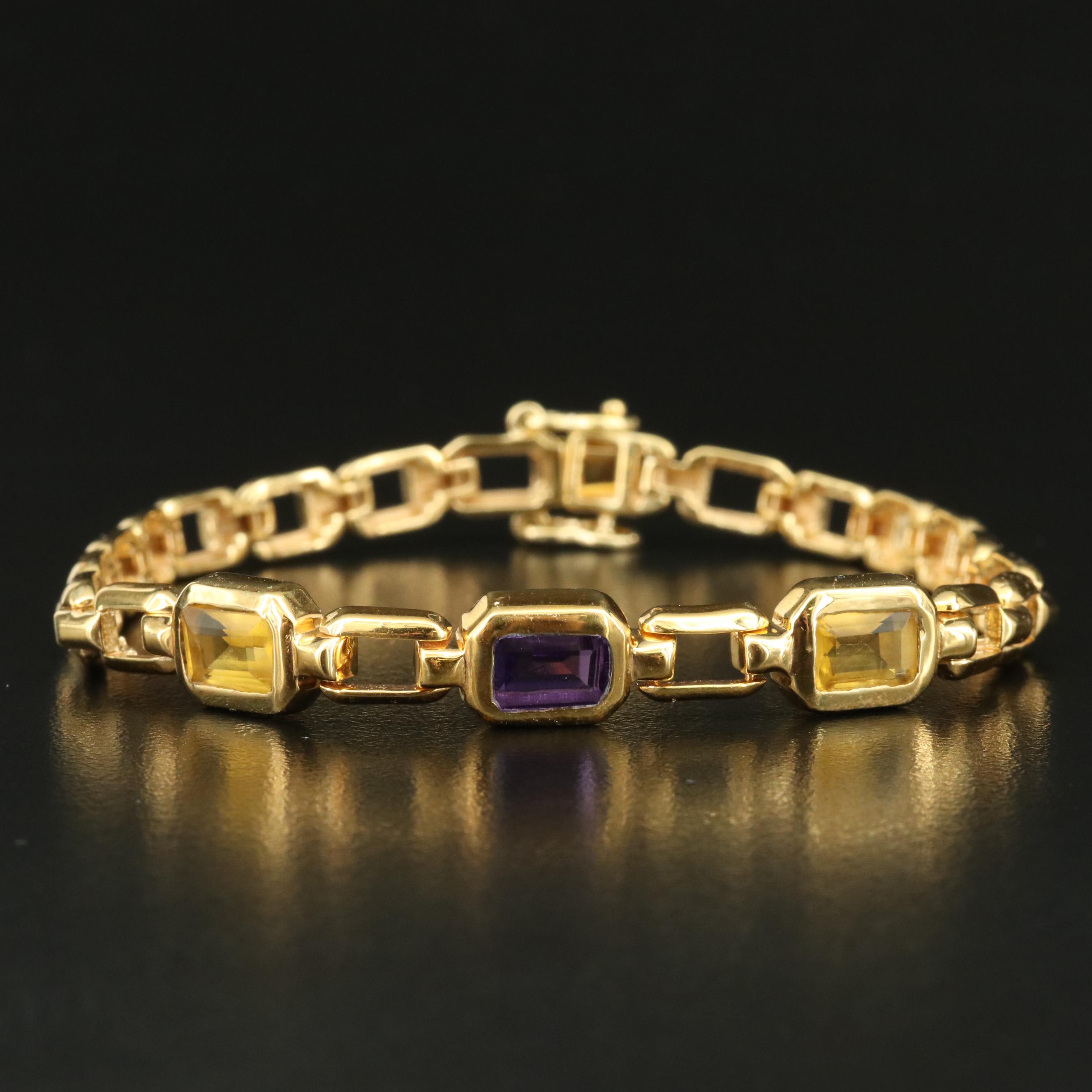 Sterling Amethyst and Glass Bracelet