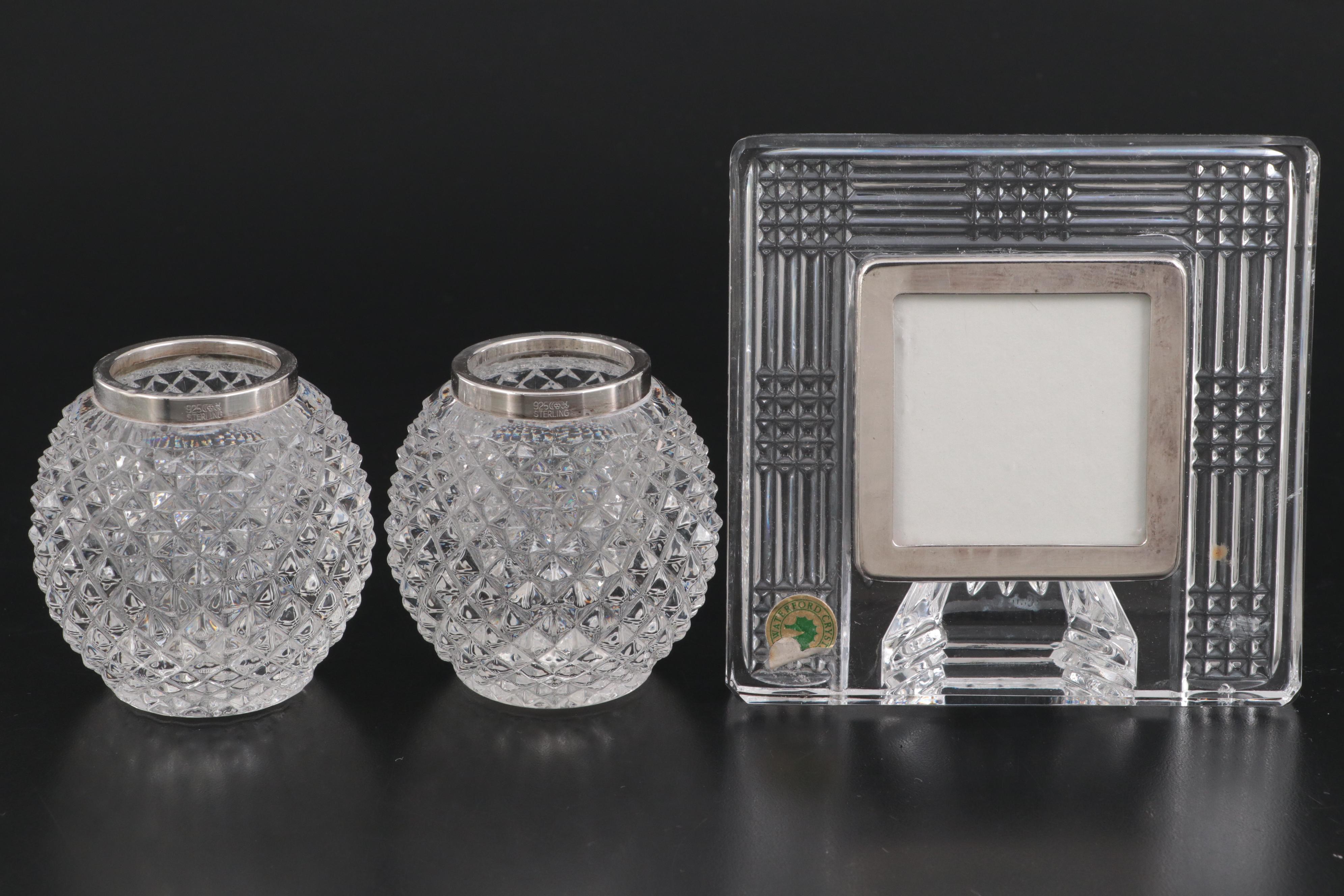 Emil Hermann Sterling Silver Rim Crystal Containers with More Crystal Tableware