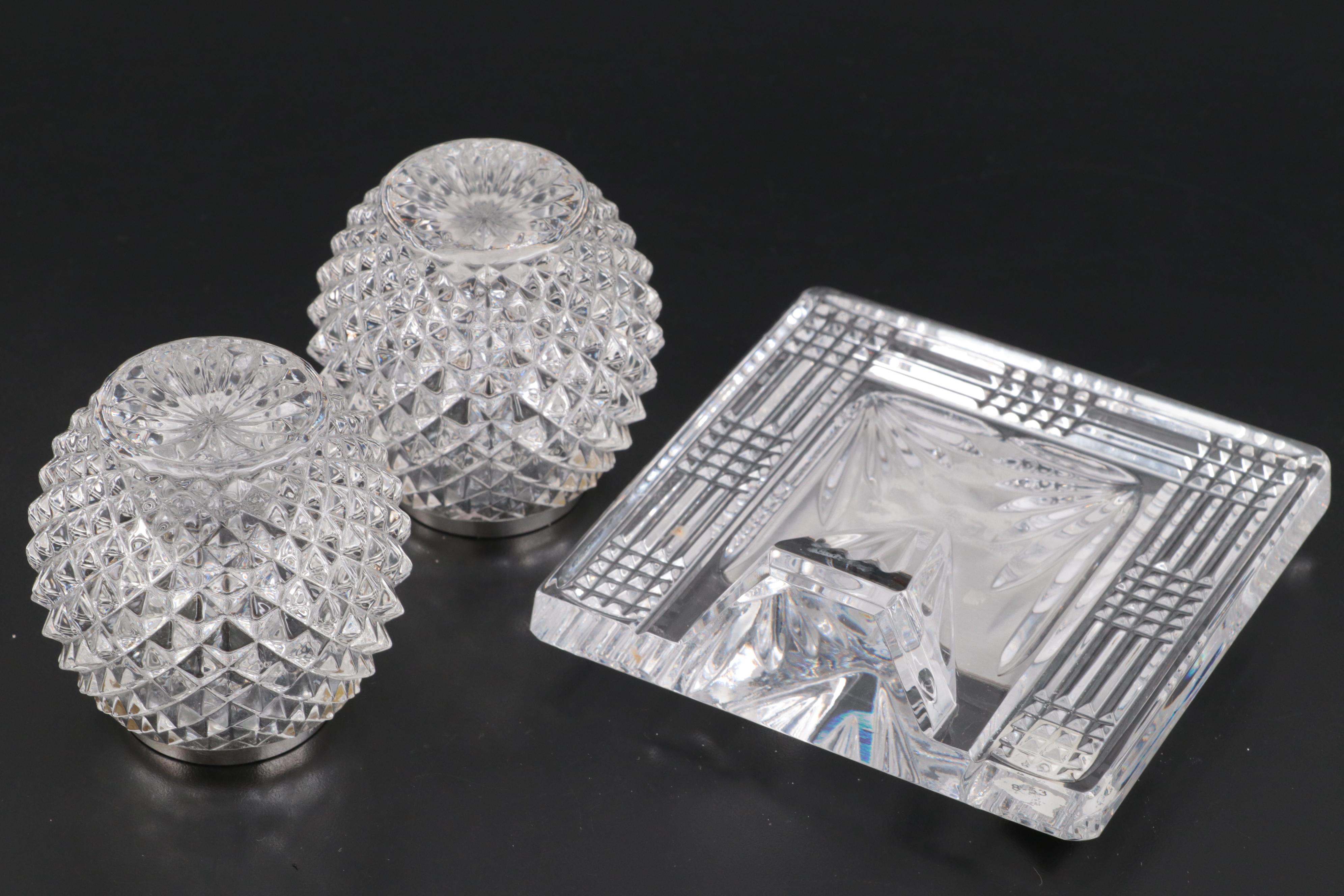 Emil Hermann Sterling Silver Rim Crystal Containers with More Crystal Tableware