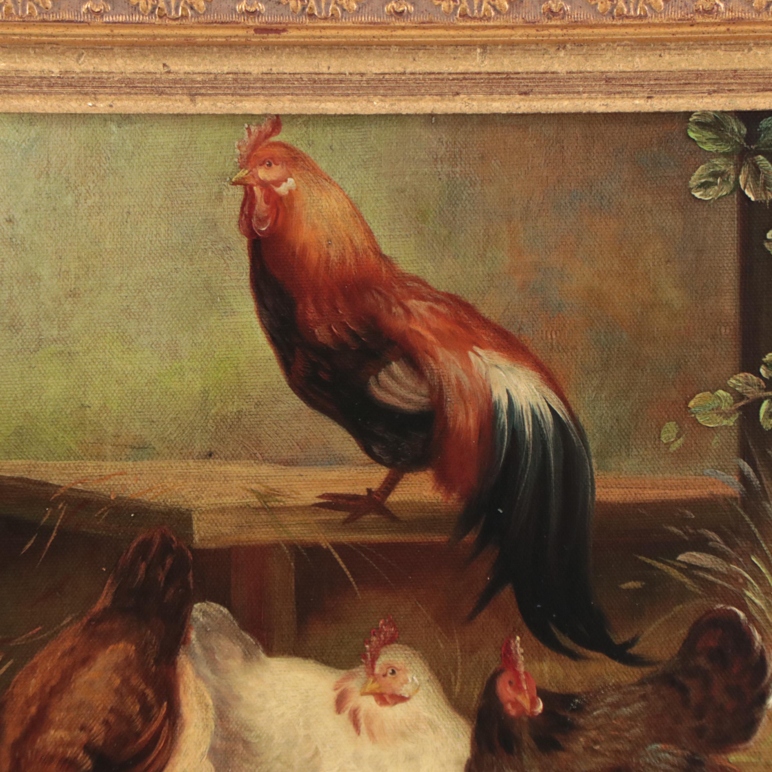 Pastoral Oil Painting of Chickens