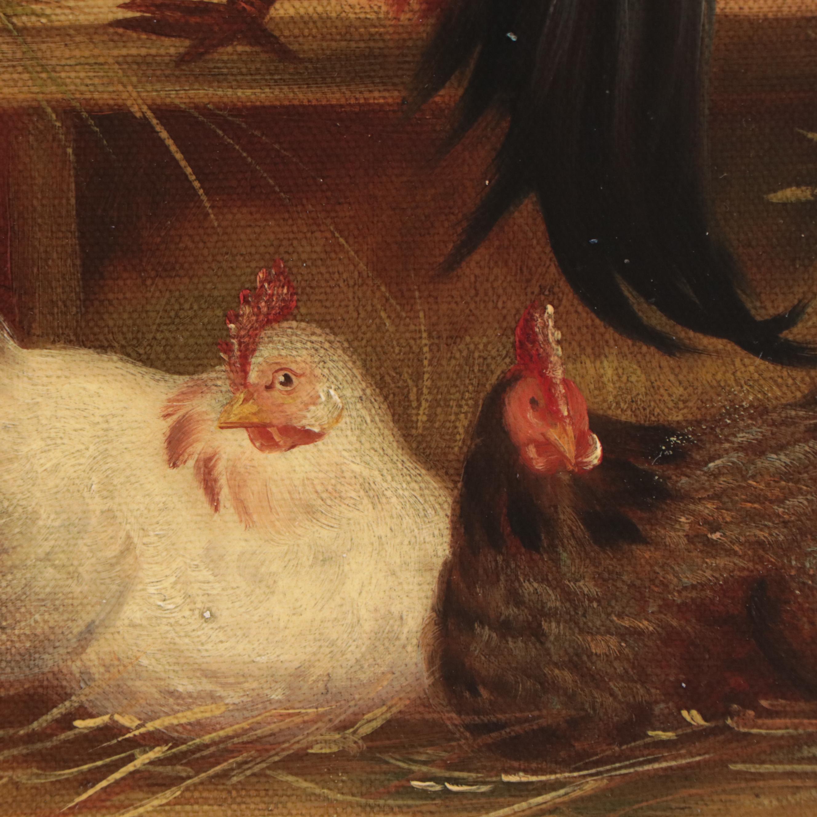 Pastoral Oil Painting of Chickens
