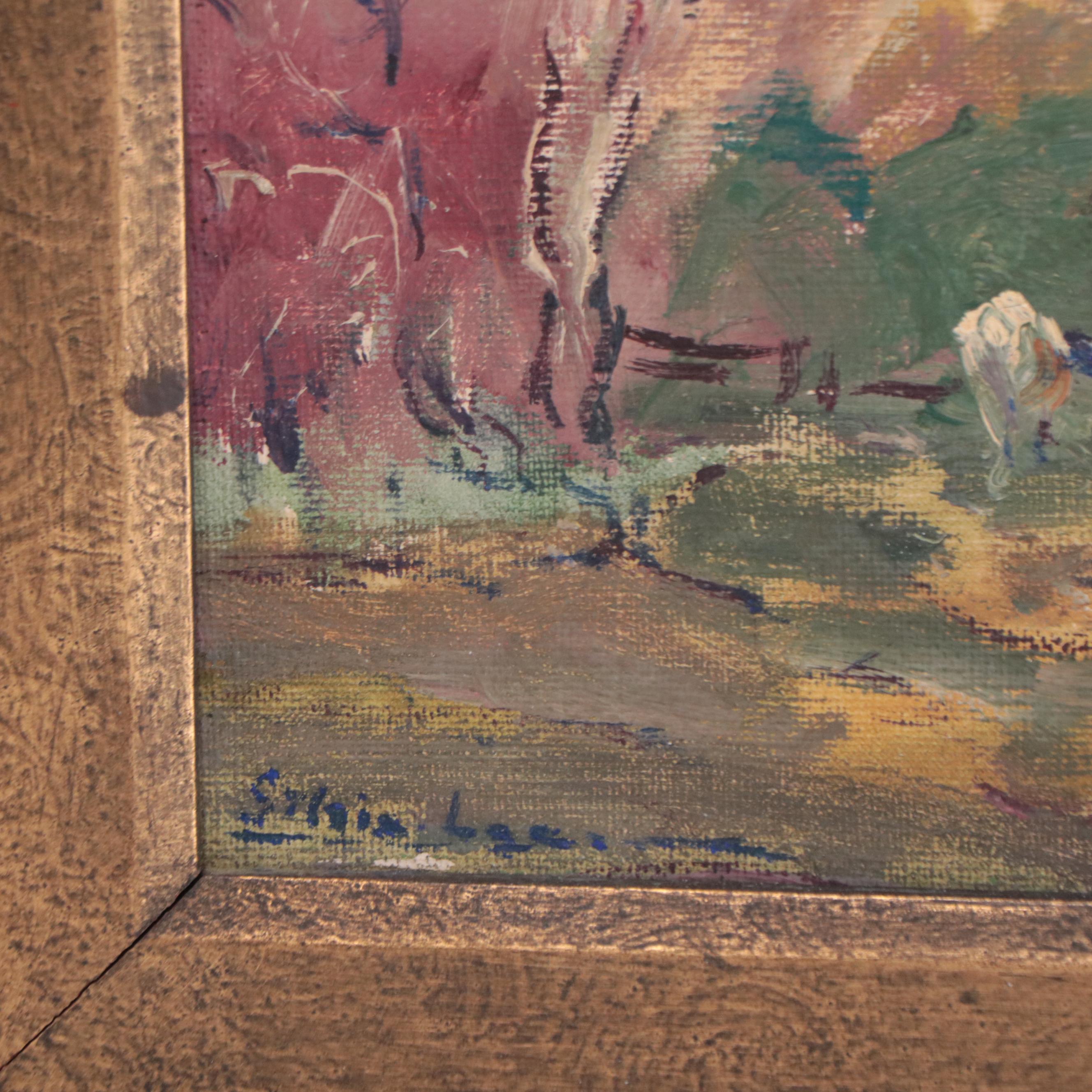 Oil Painting of Cows in Alpine Landscape