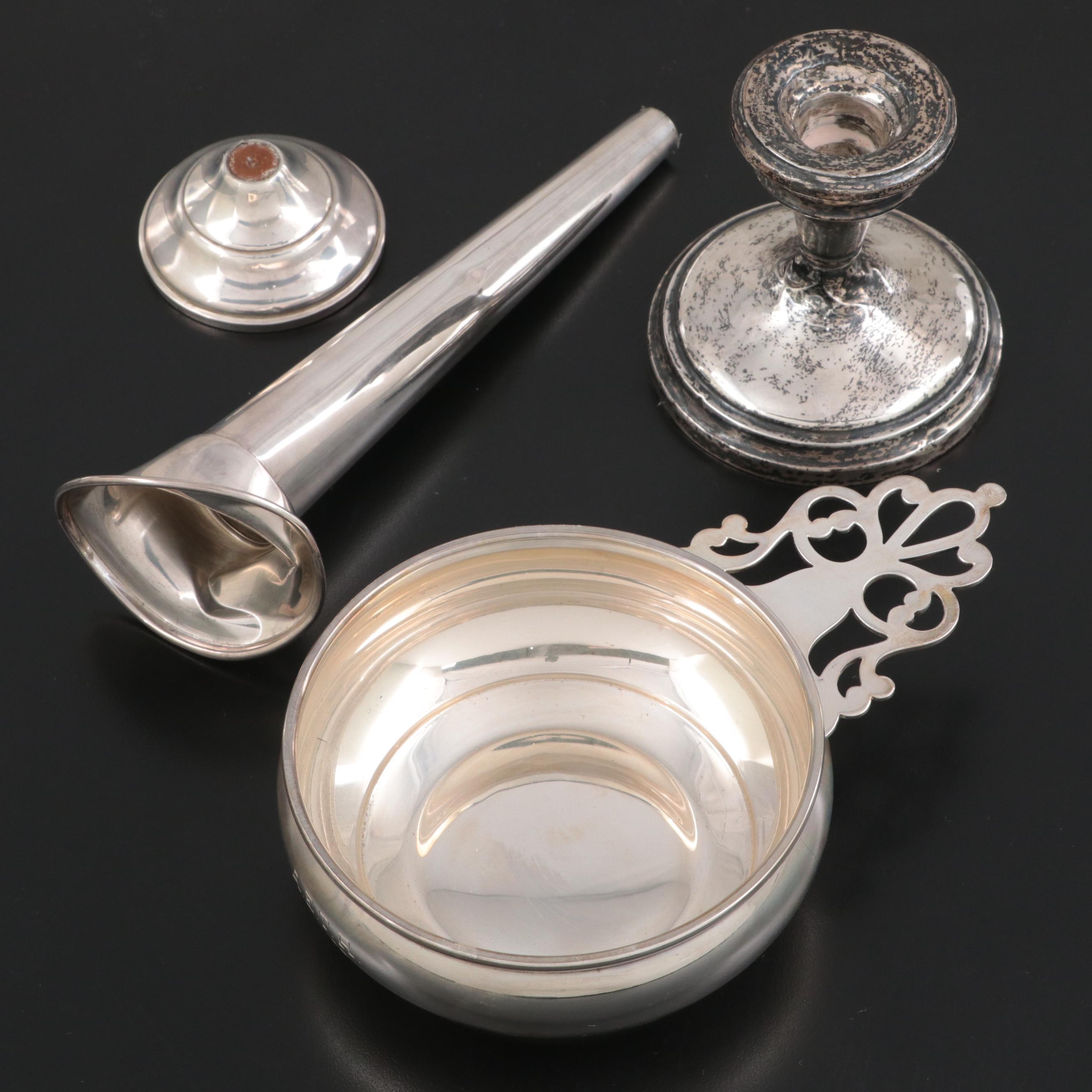 Lunt Sterling Silver Porringer with Sterling Candlestick and Bud Vase