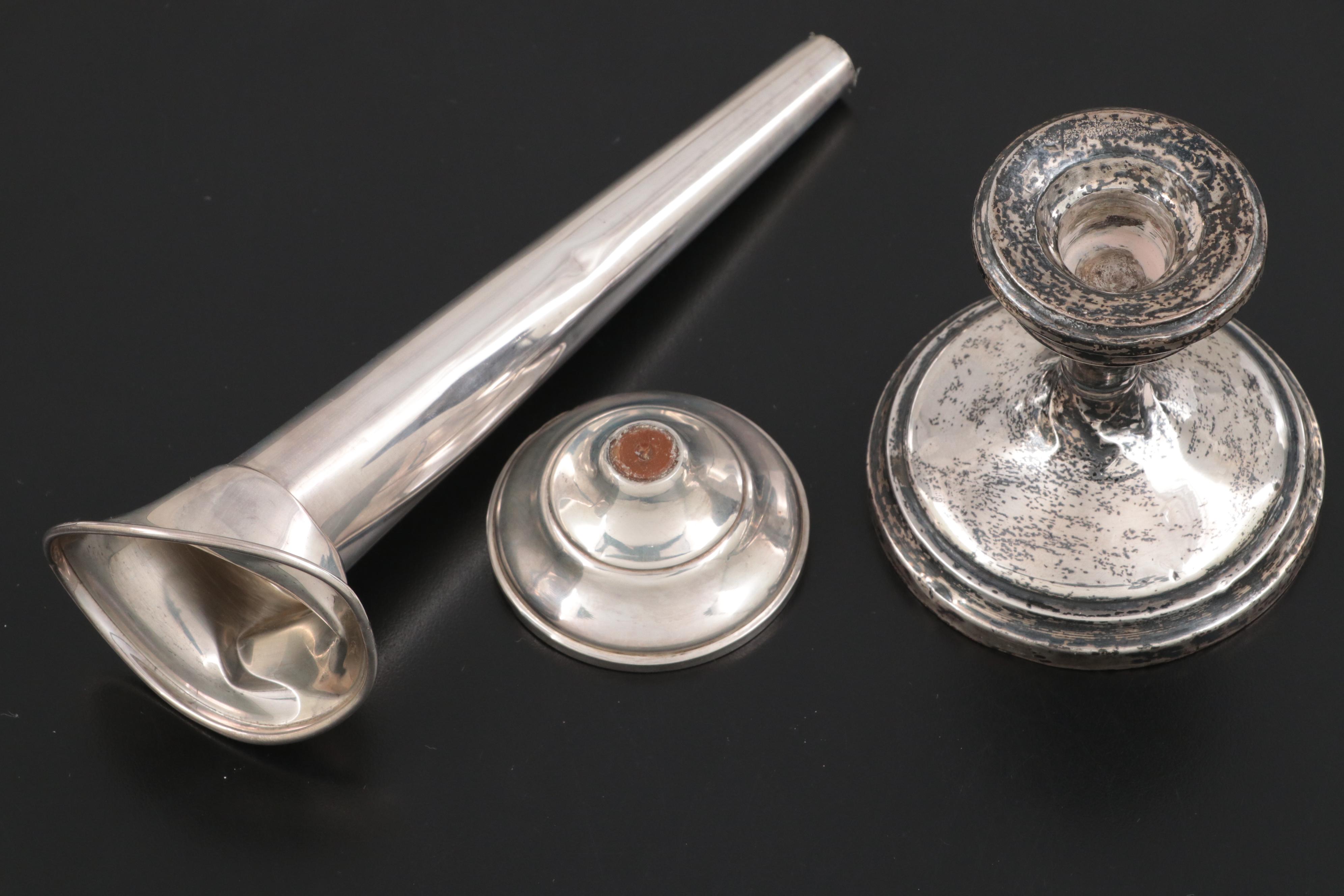 Lunt Sterling Silver Porringer with Sterling Candlestick and Bud Vase