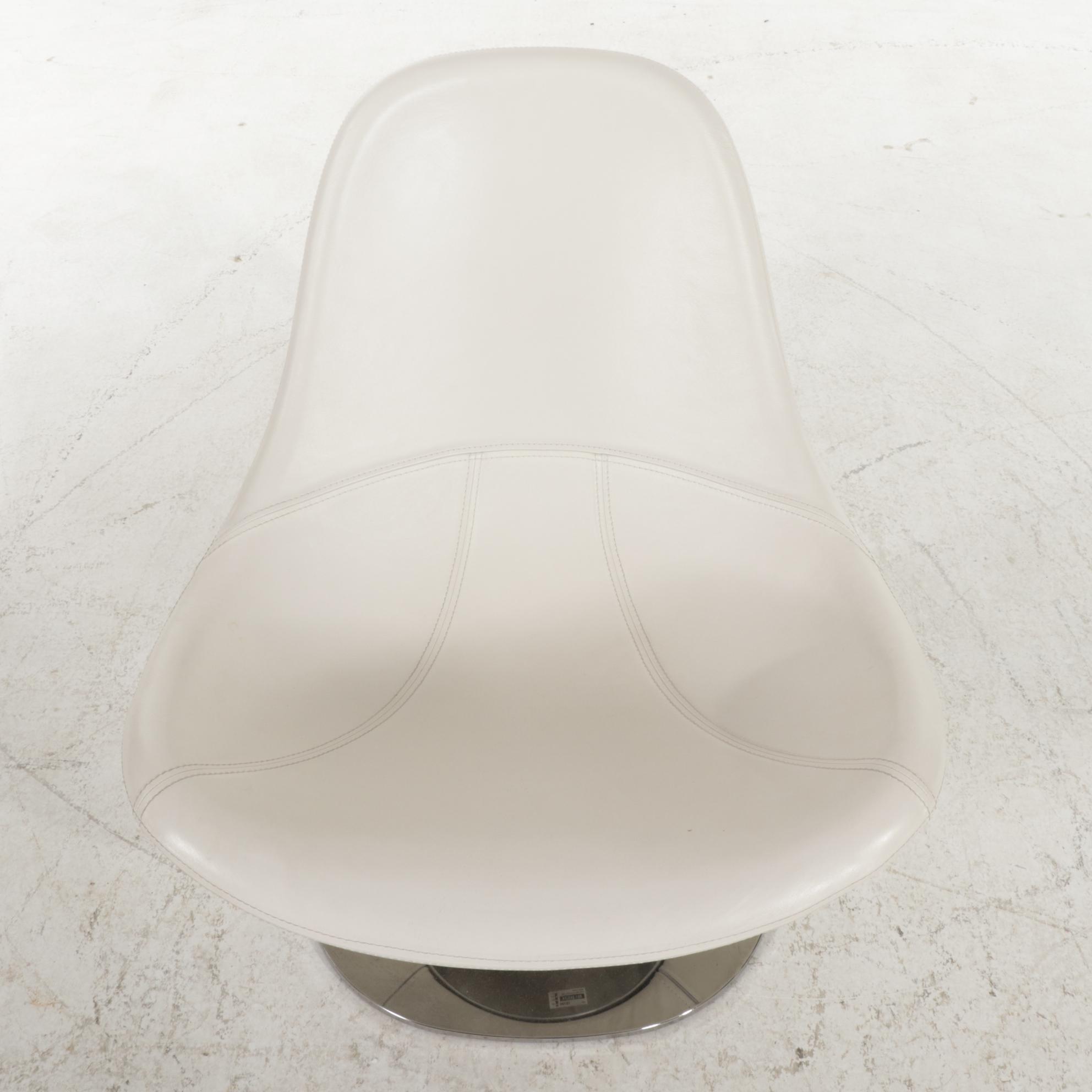 IKEA "Tirup" Modernist White Leather and Chromed Metal Pedestal Swivel Chair