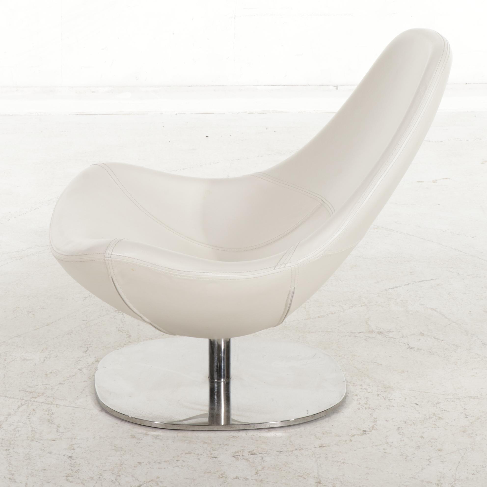 IKEA "Tirup" Modernist White Leather and Chromed Metal Pedestal Swivel Chair