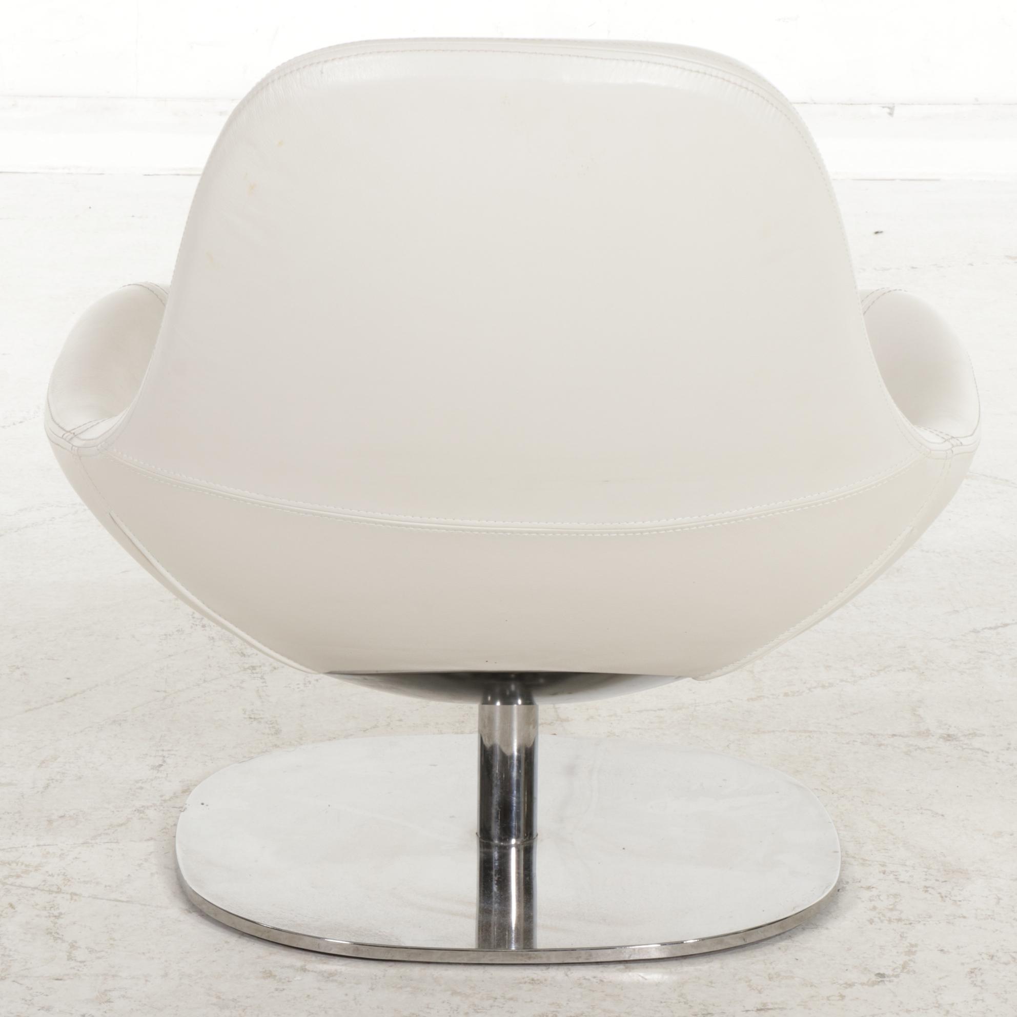 IKEA "Tirup" Modernist White Leather and Chromed Metal Pedestal Swivel Chair