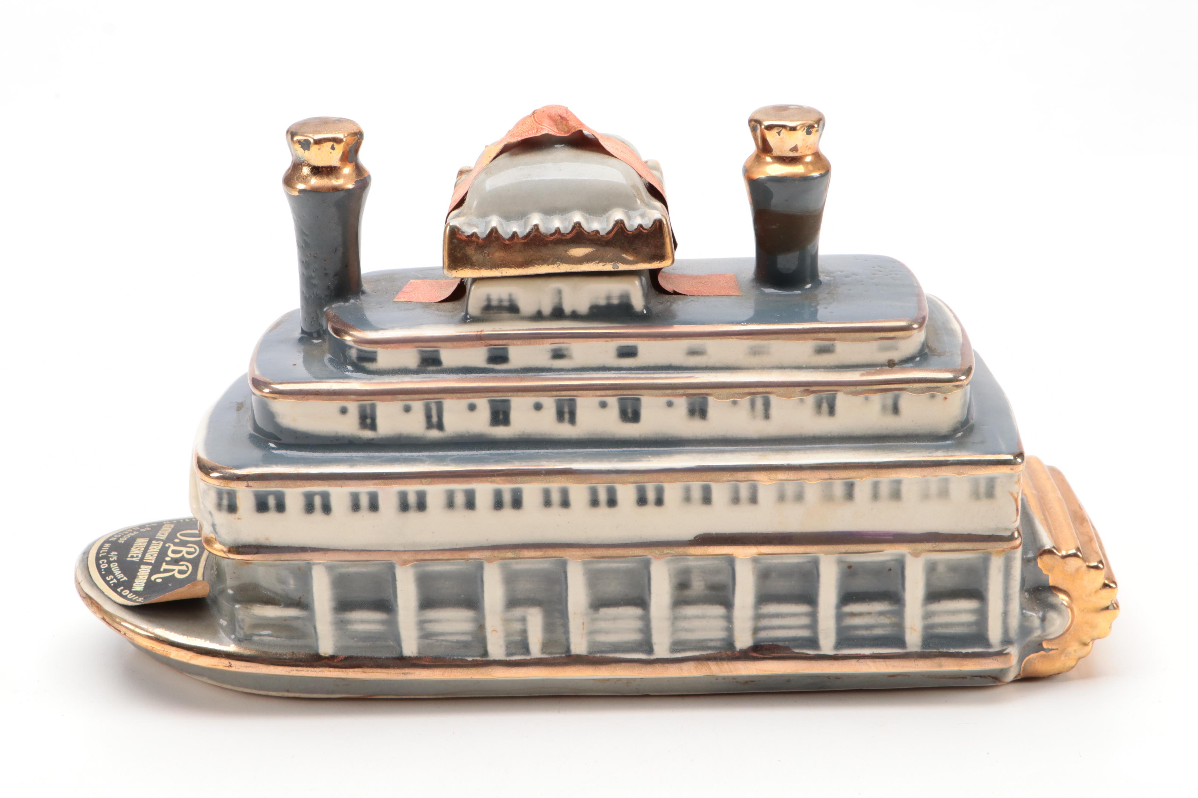 Royal China for Jim Beam Porcelain Statue of Liberty and River Queen Decanters