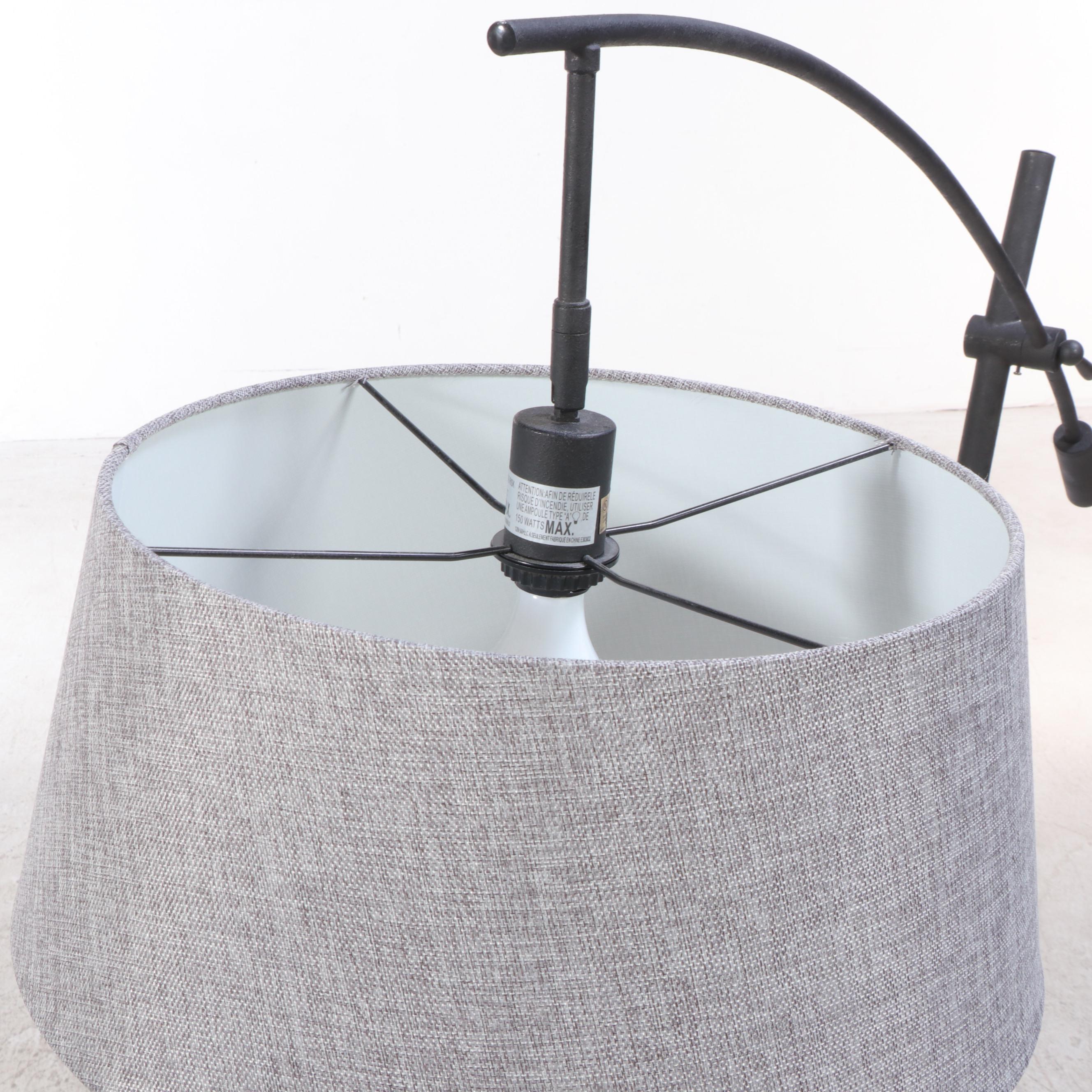 LampsPerSe Adjustable Floor Lamp With Grey Fabric Shade, Contemporary