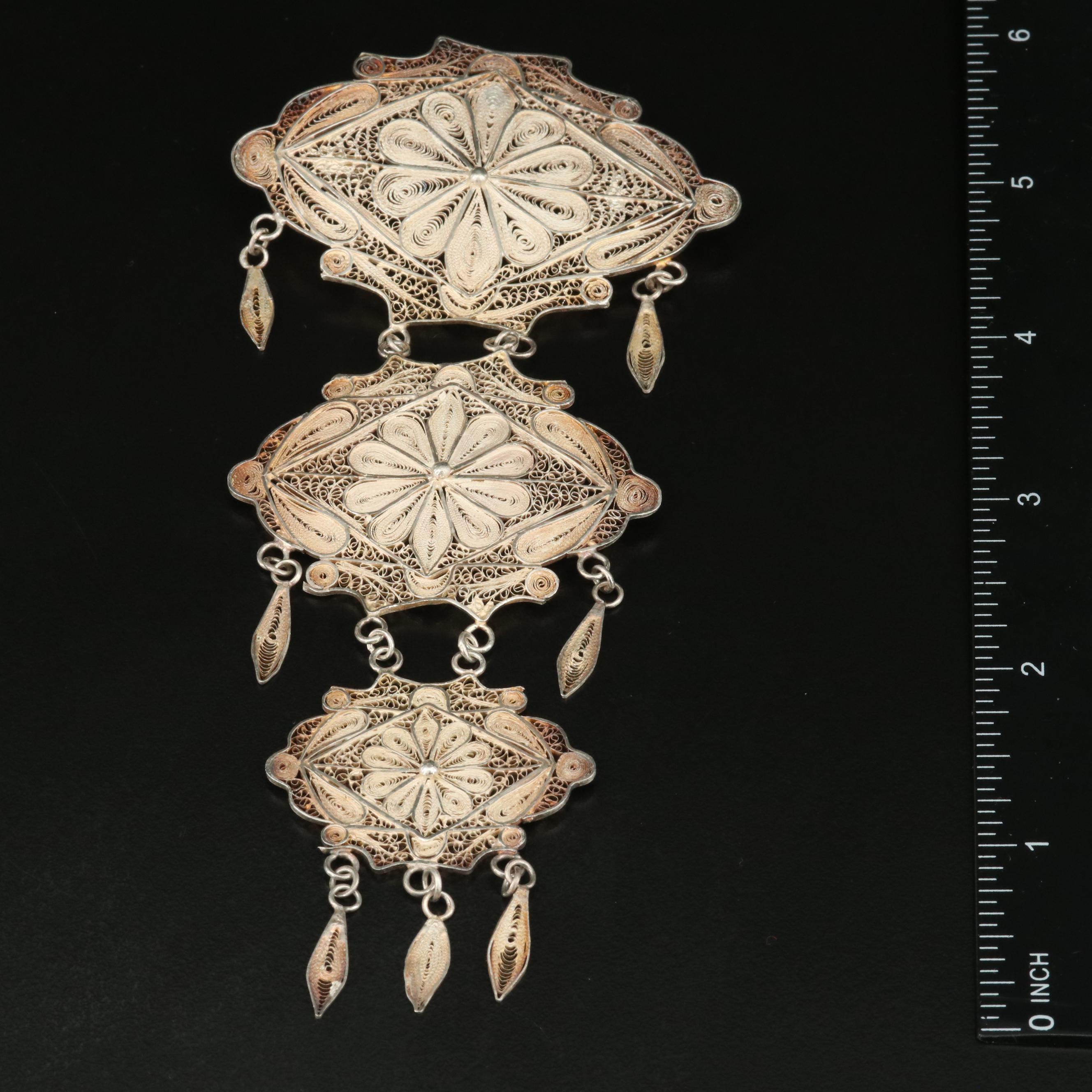 Vintage 900 Silver Floral Filigree Converter Brooch