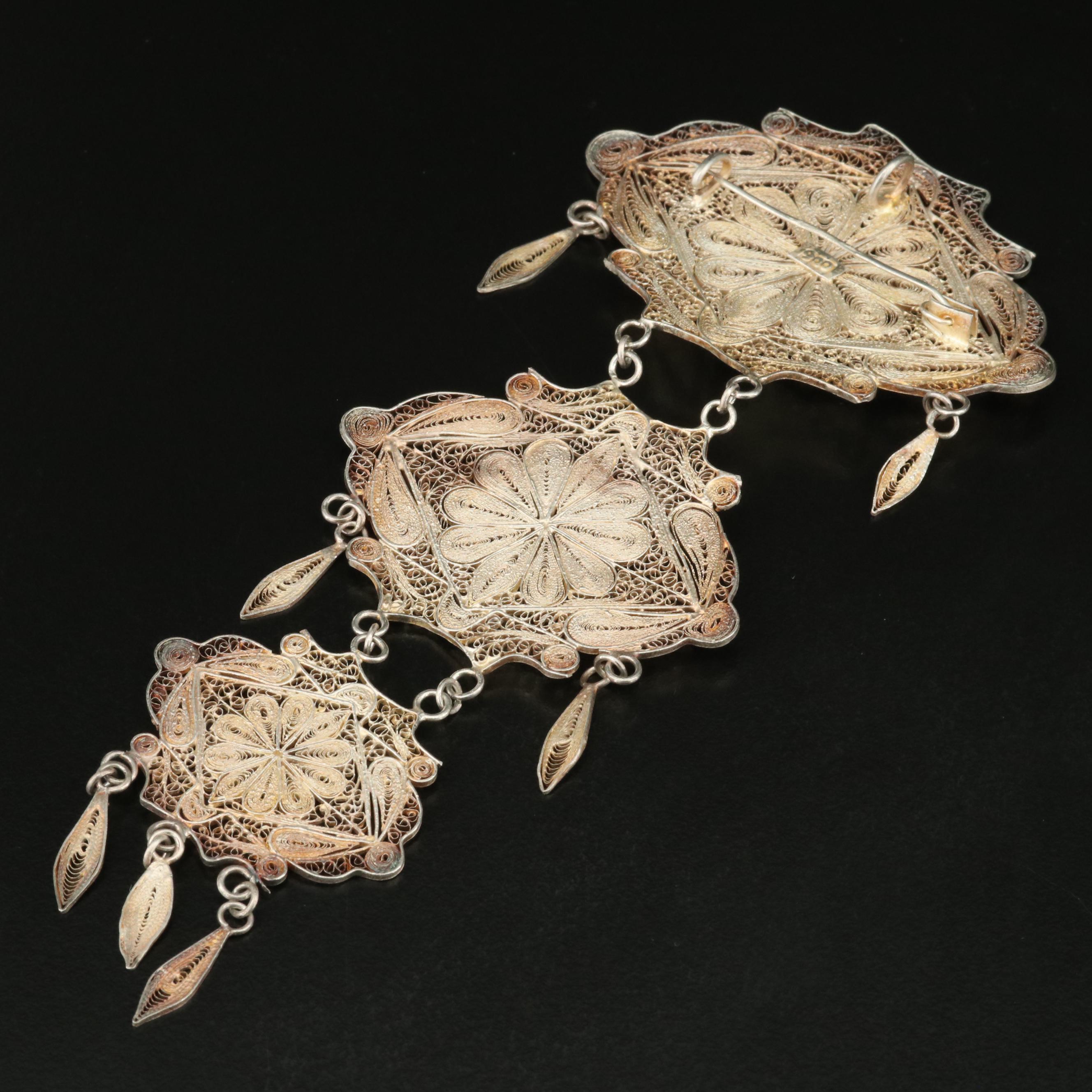 Vintage 900 Silver Floral Filigree Converter Brooch