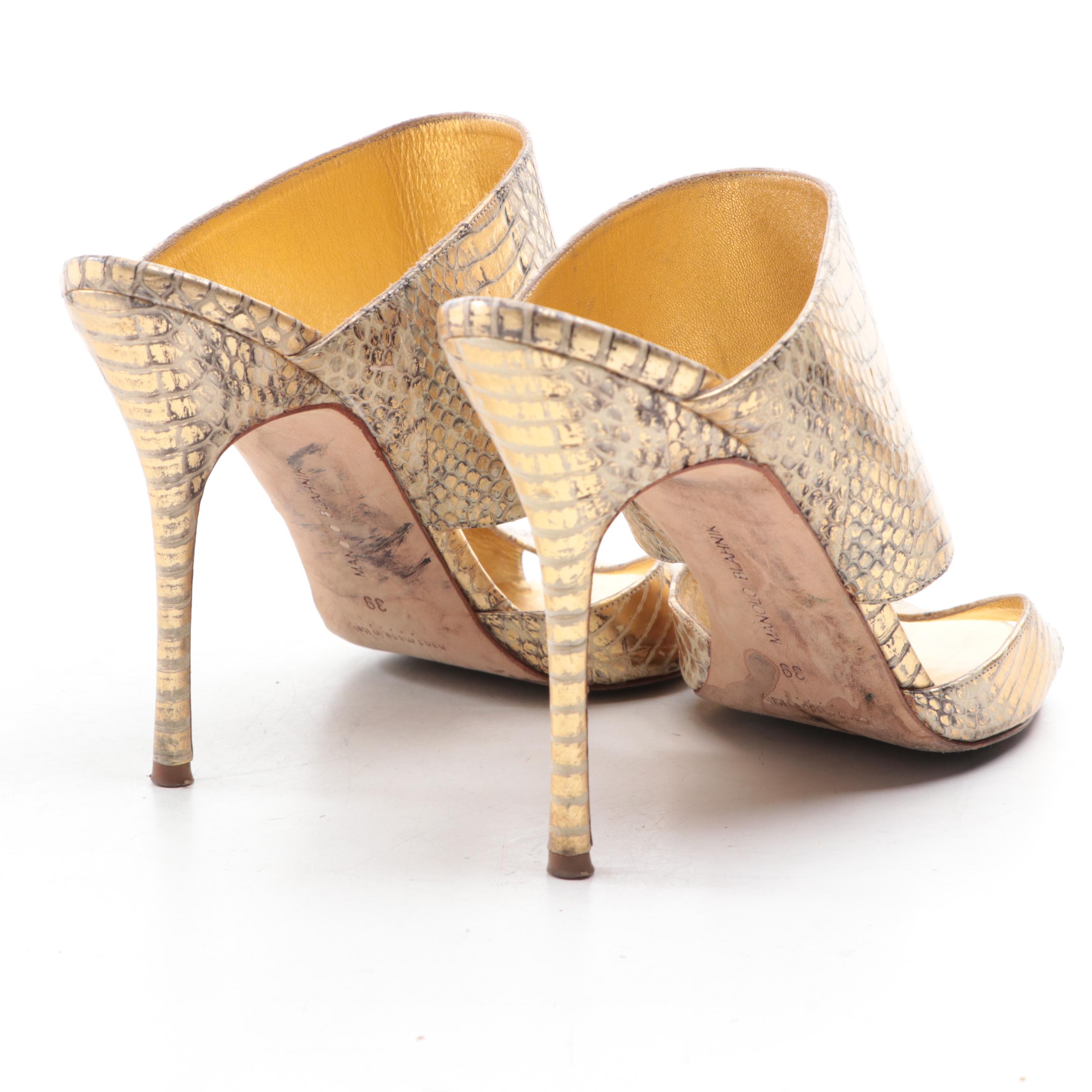 Manolo Blahnik Metallic Snakeskin Sandals