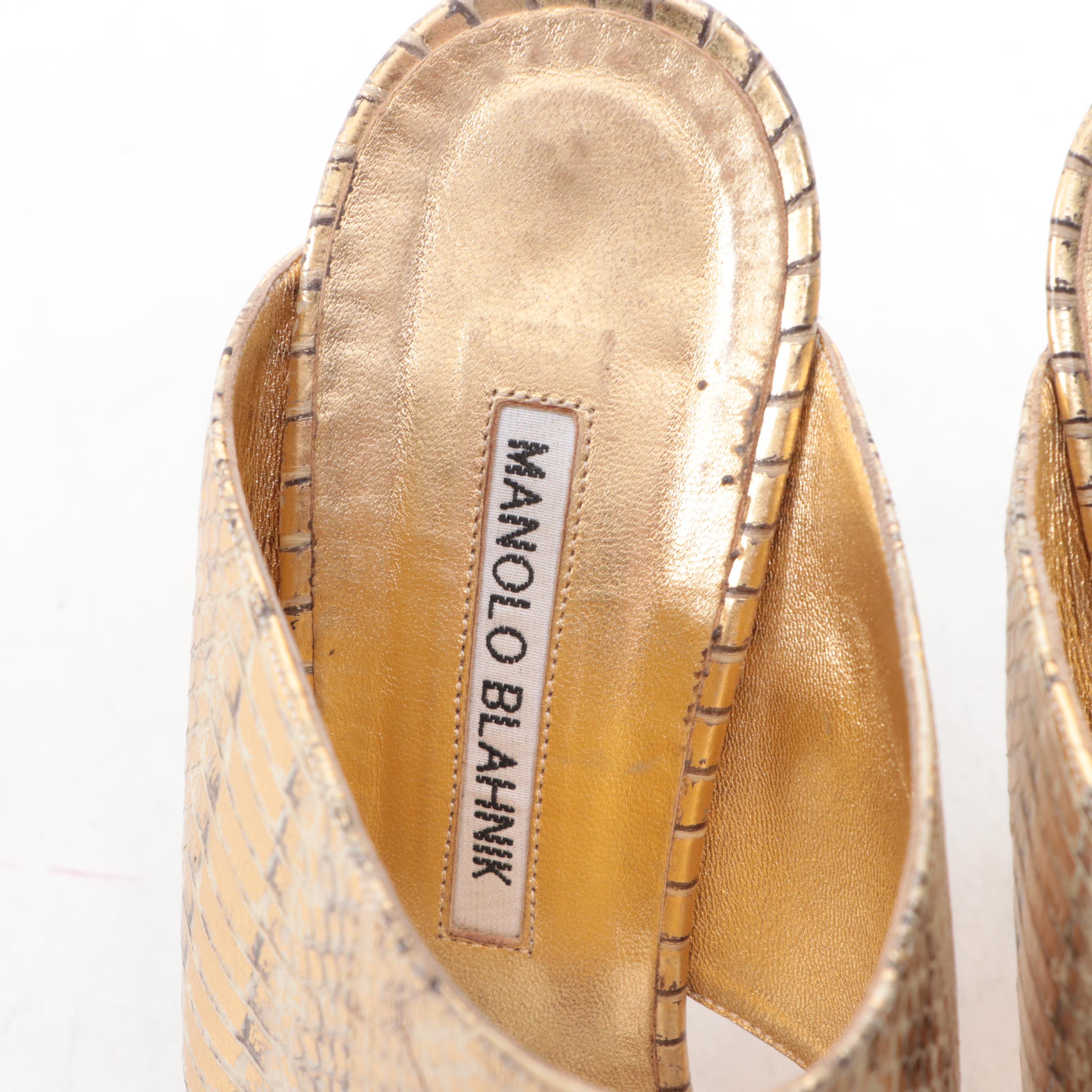 Manolo Blahnik Metallic Snakeskin Sandals