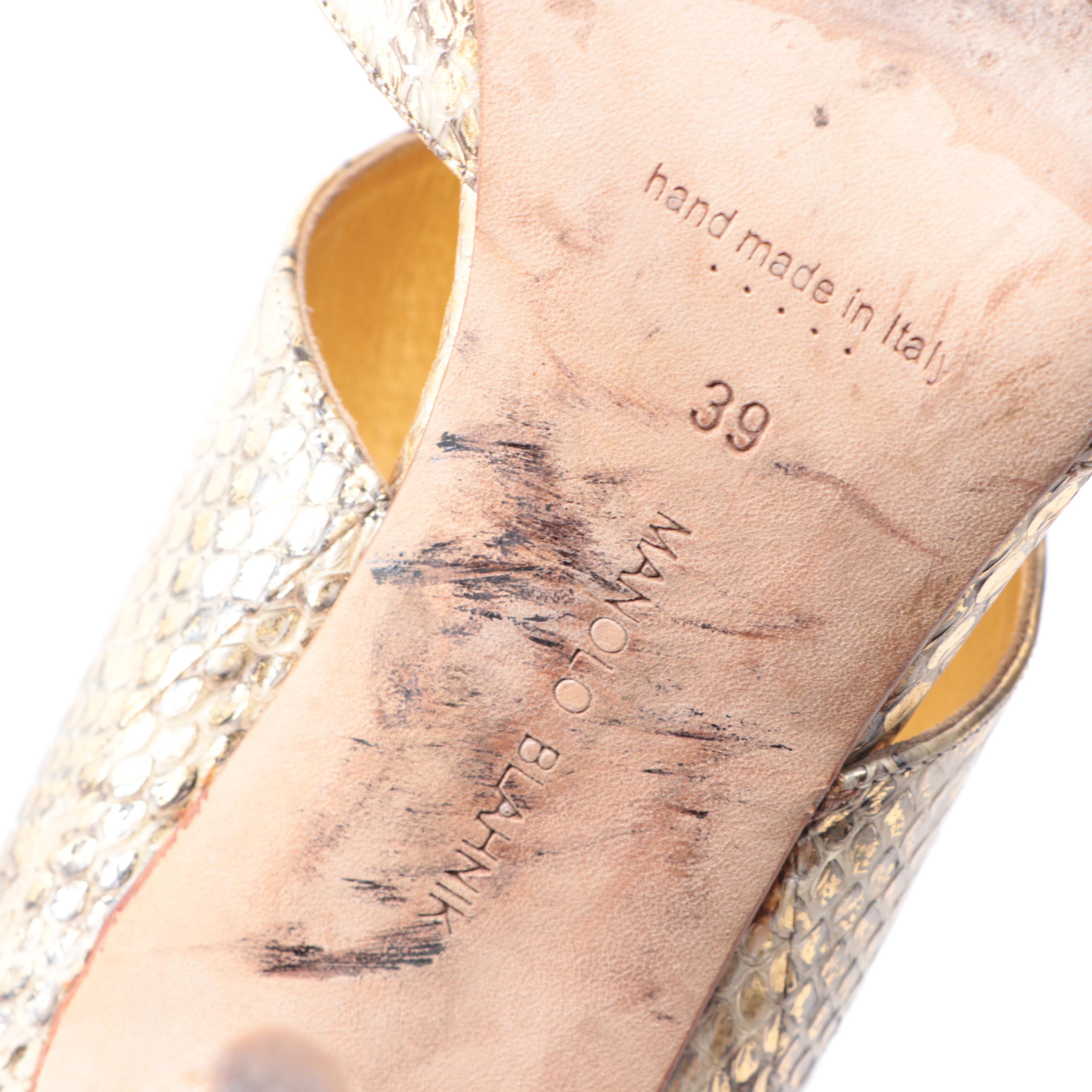 Manolo Blahnik Metallic Snakeskin Sandals