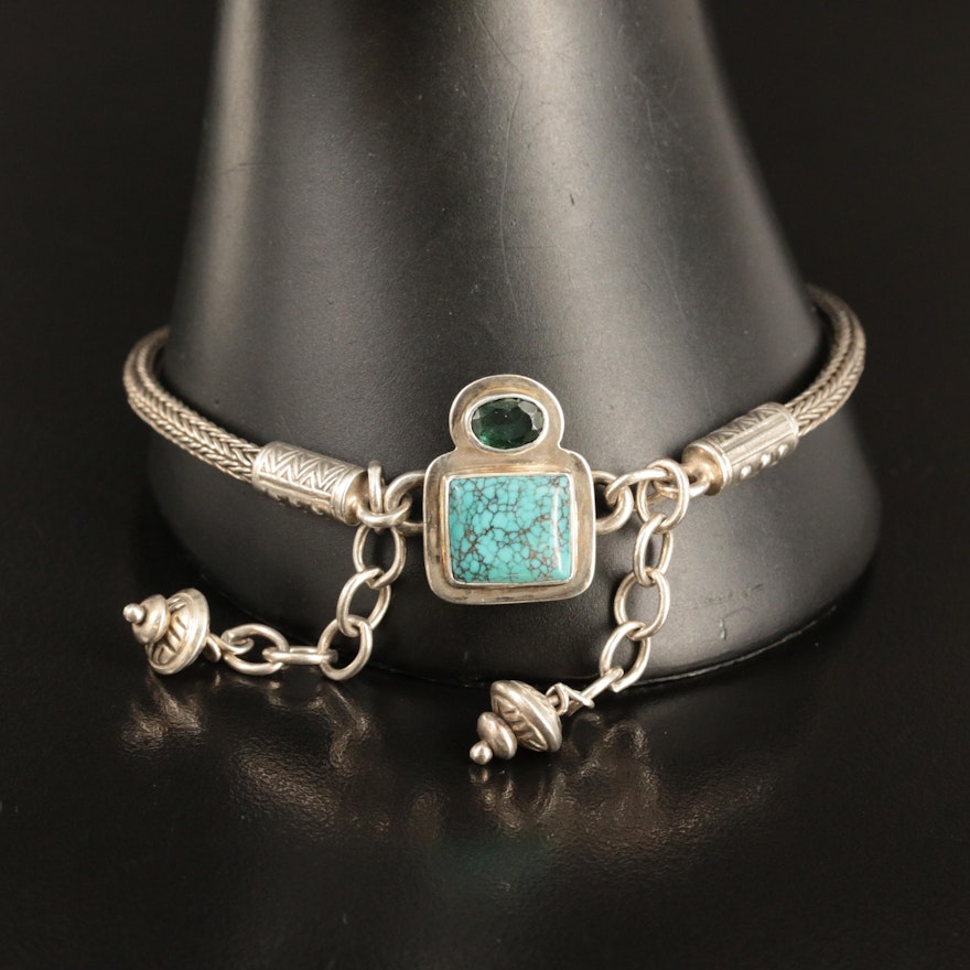 Sterling Turquoise and Tourmaline Bracelet