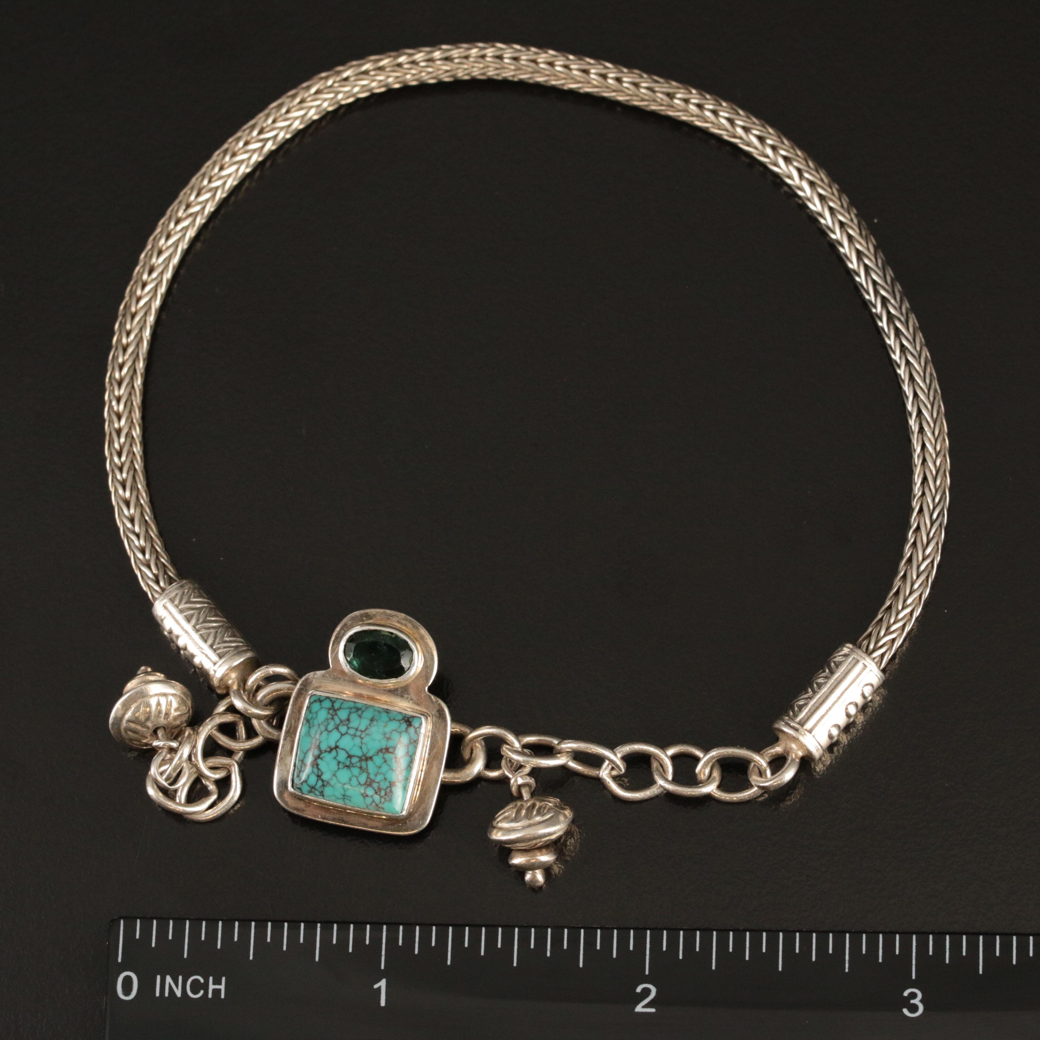 Sterling Turquoise and Tourmaline Bracelet