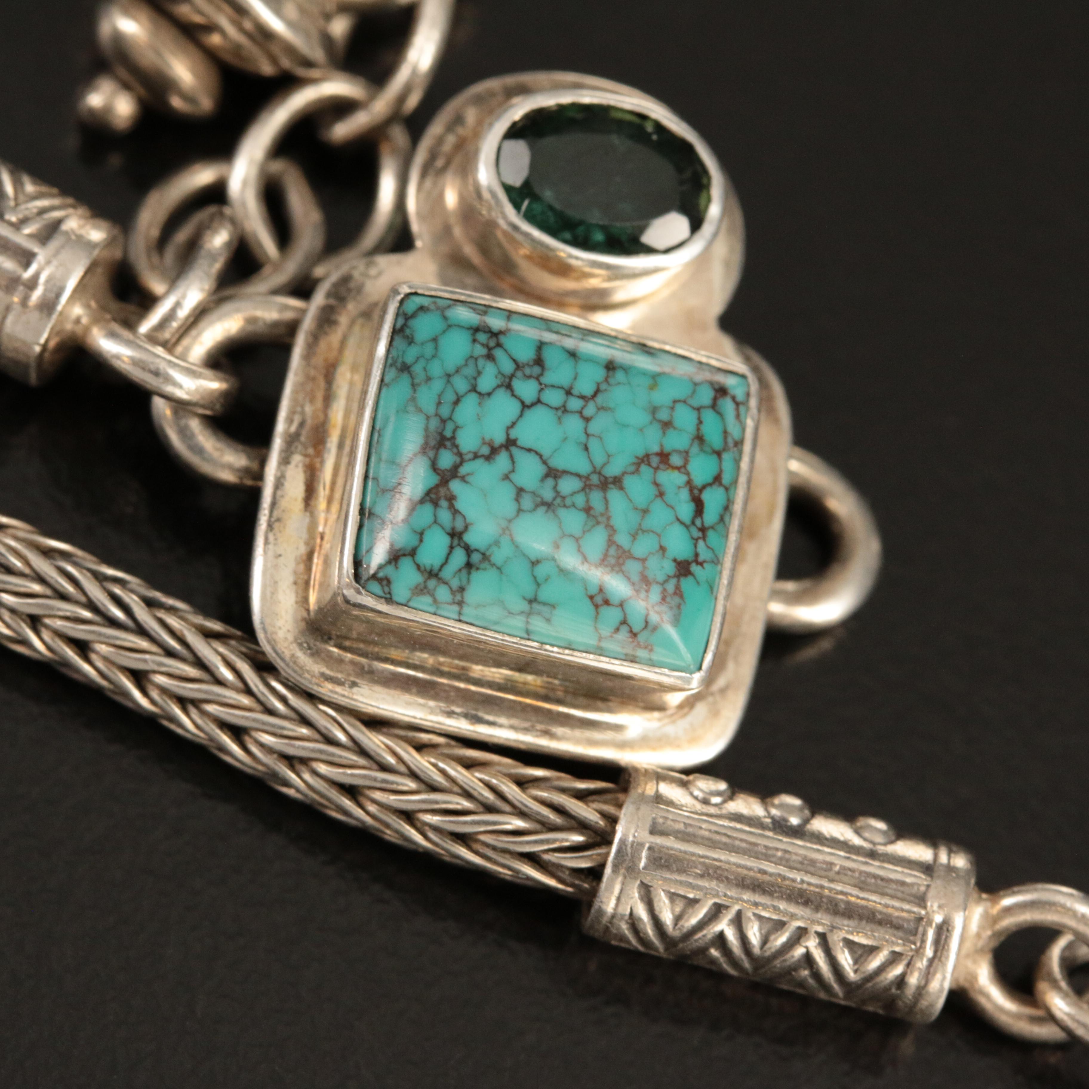 Sterling Turquoise and Tourmaline Bracelet