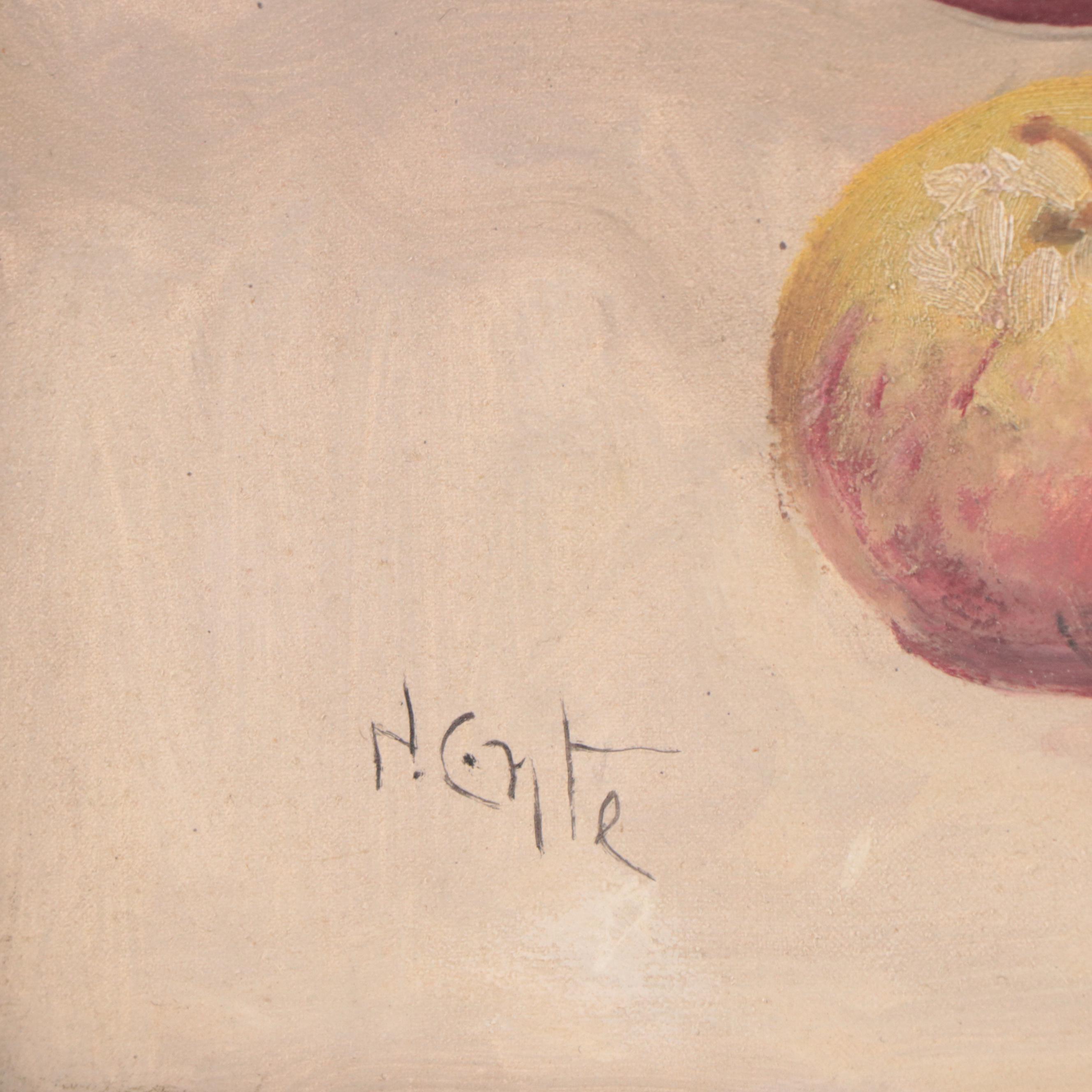 N. Conte Oil Painting of Fruit Still Life