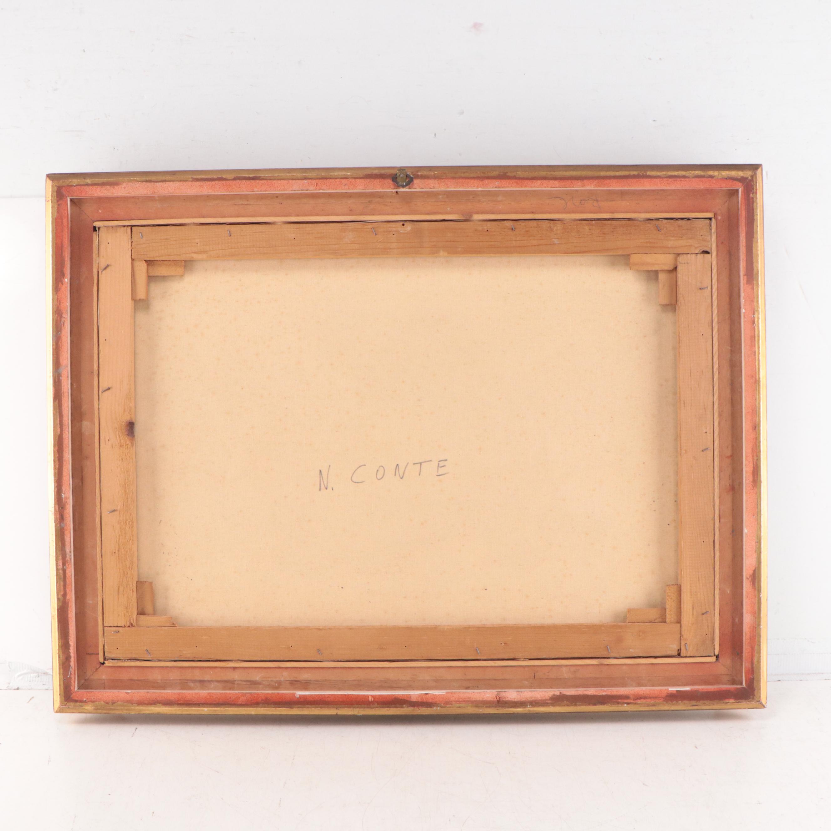 N. Conte Oil Painting of Fruit Still Life