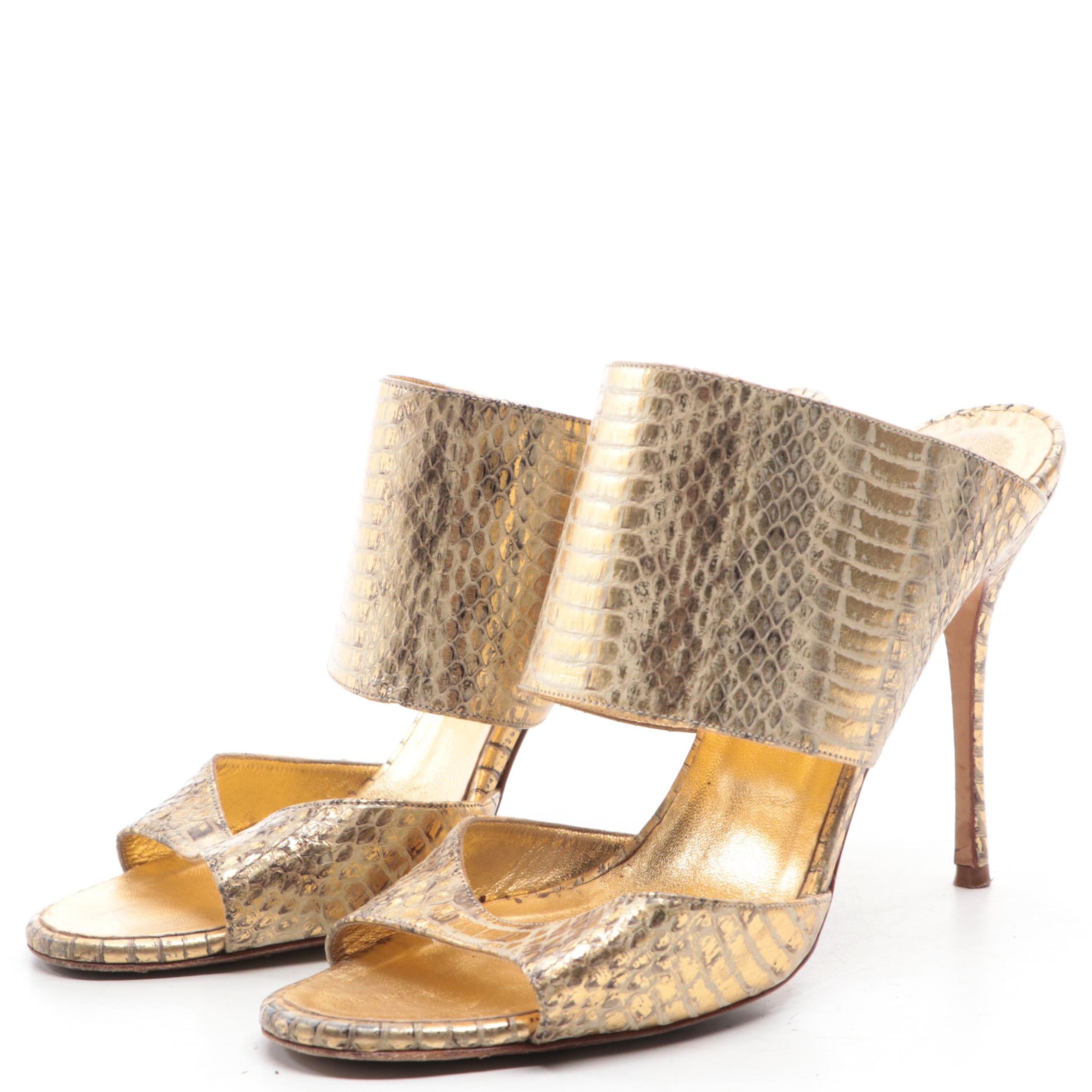 Manolo Blahnik Metallic Snakeskin Sandals