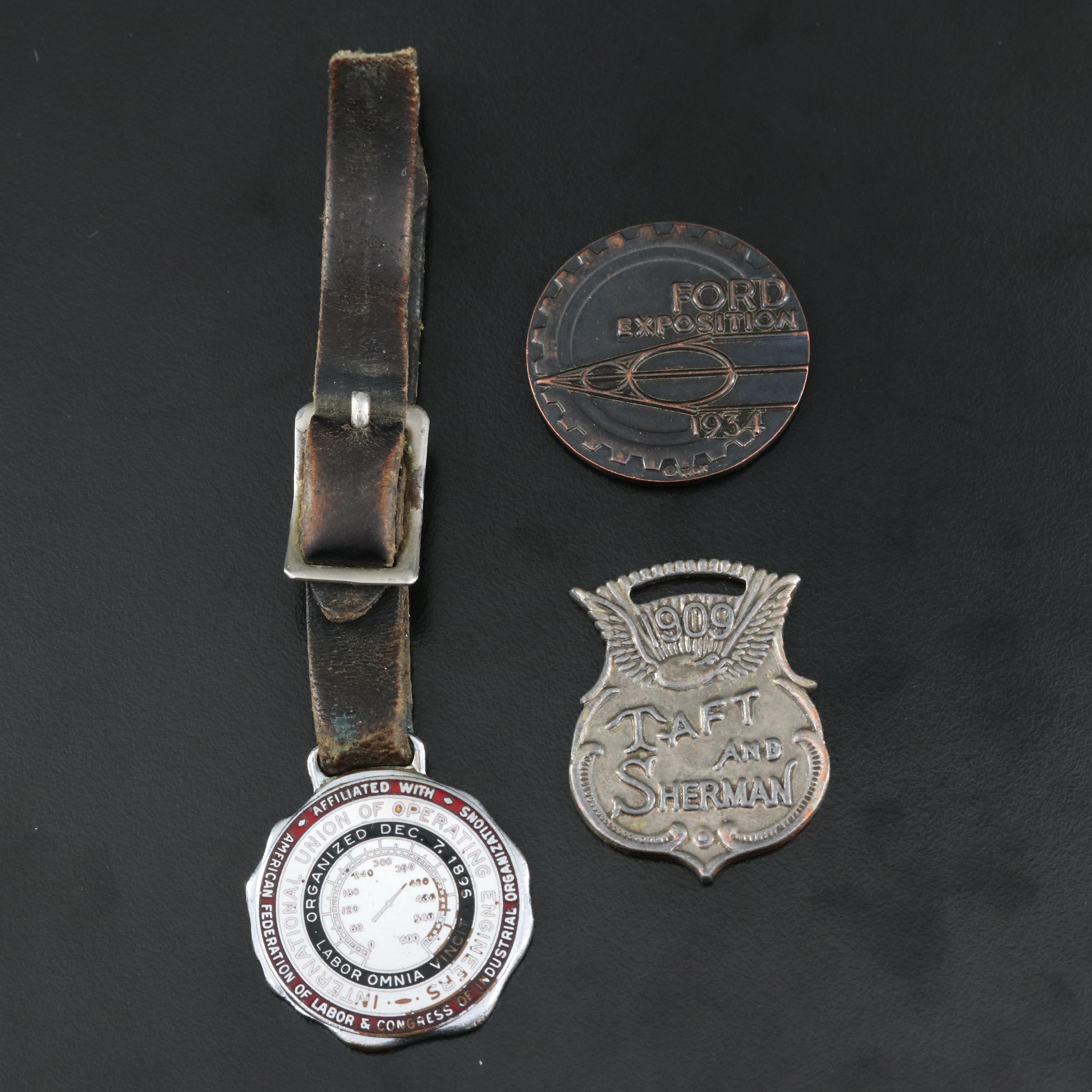 1909 Taft & Sherman, Union and Ford Exposition Tokens with Enamel Accents