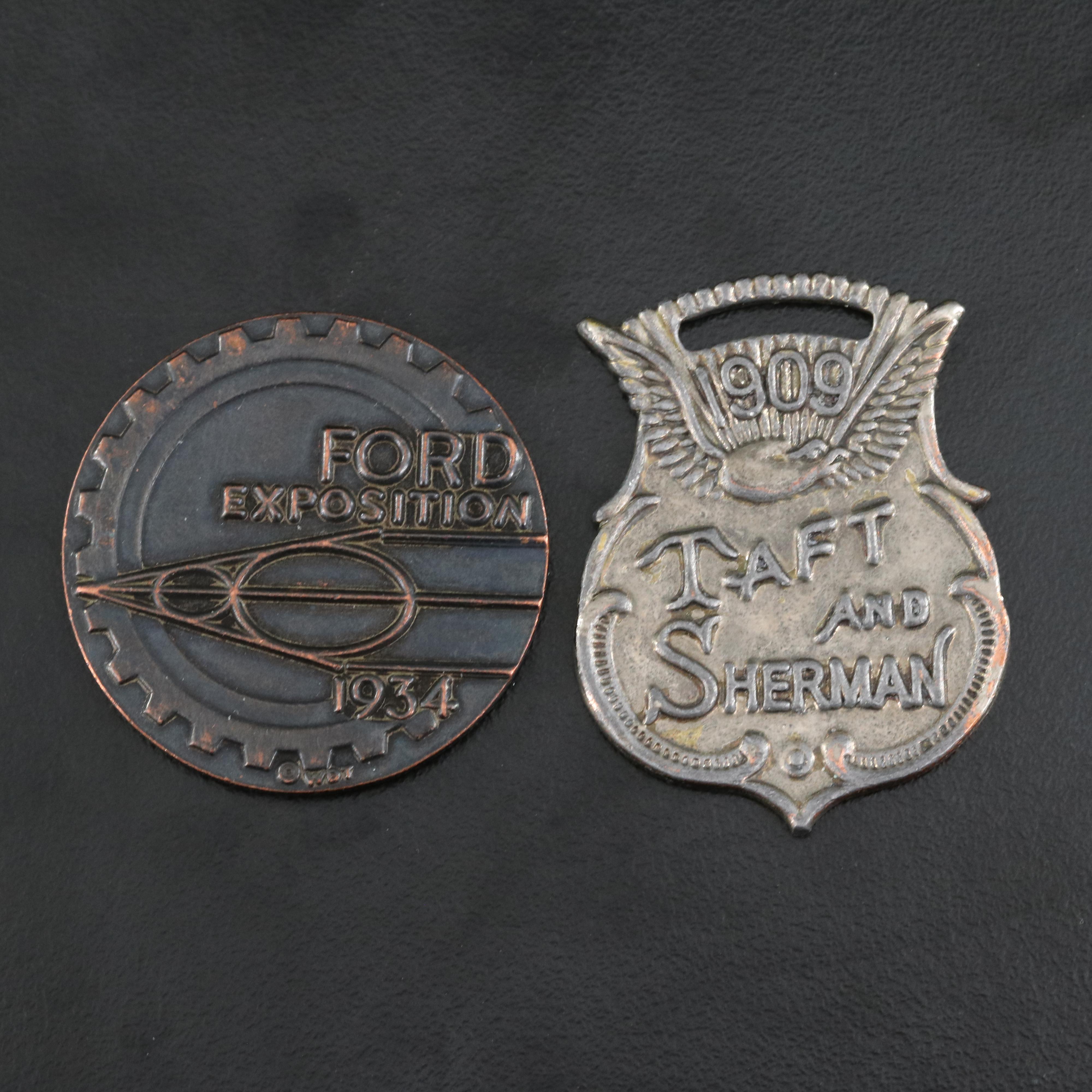 1909 Taft & Sherman, Union and Ford Exposition Tokens with Enamel Accents