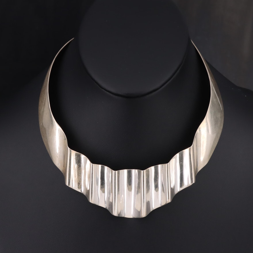 Mexican Sterling Wave Collar Necklace