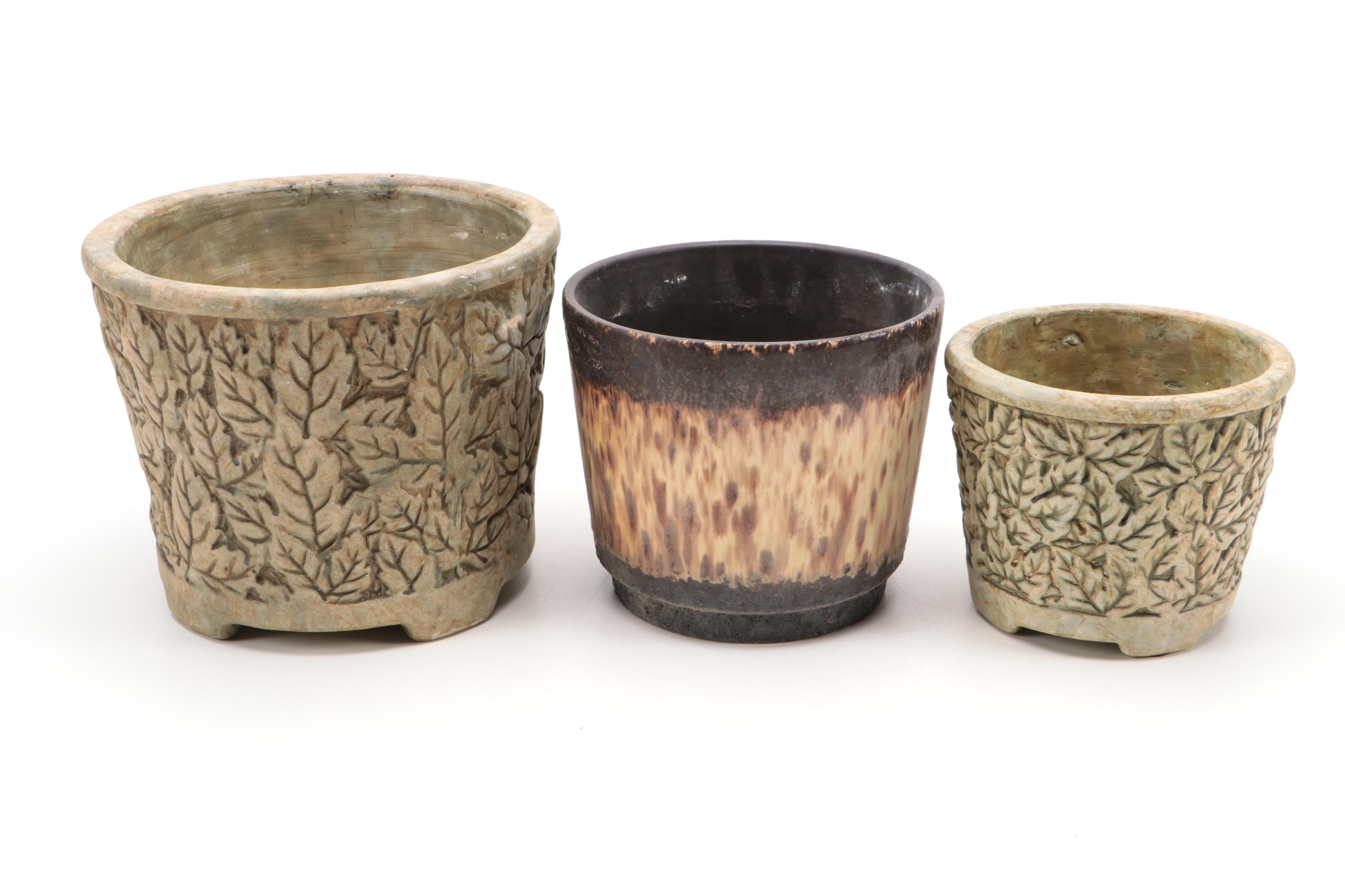 Botanical Pattern and Other Matte Glazed Ceramic Planters